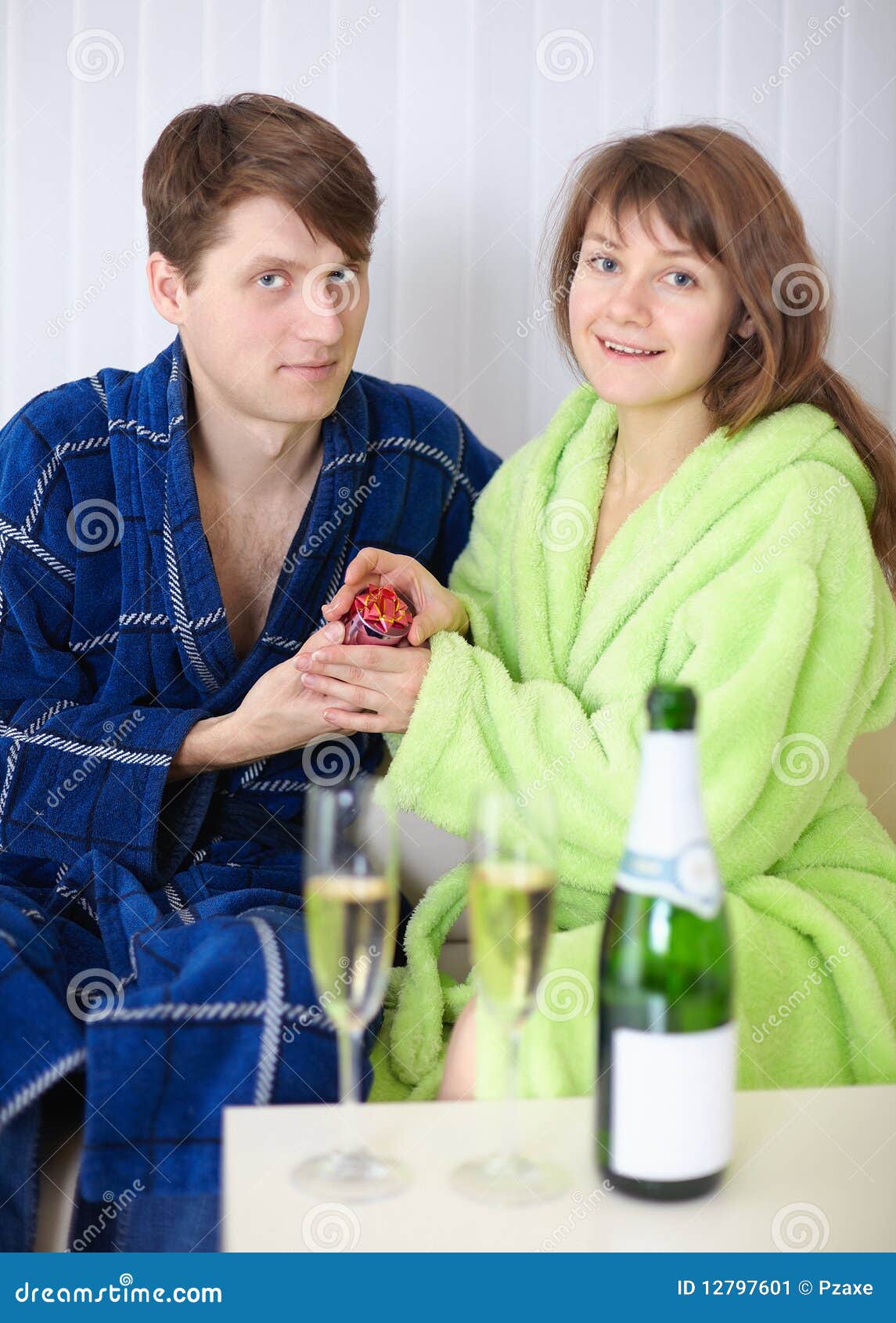 Young Man Gives a Girl a Gift Stock Image Image of goblet, drink
