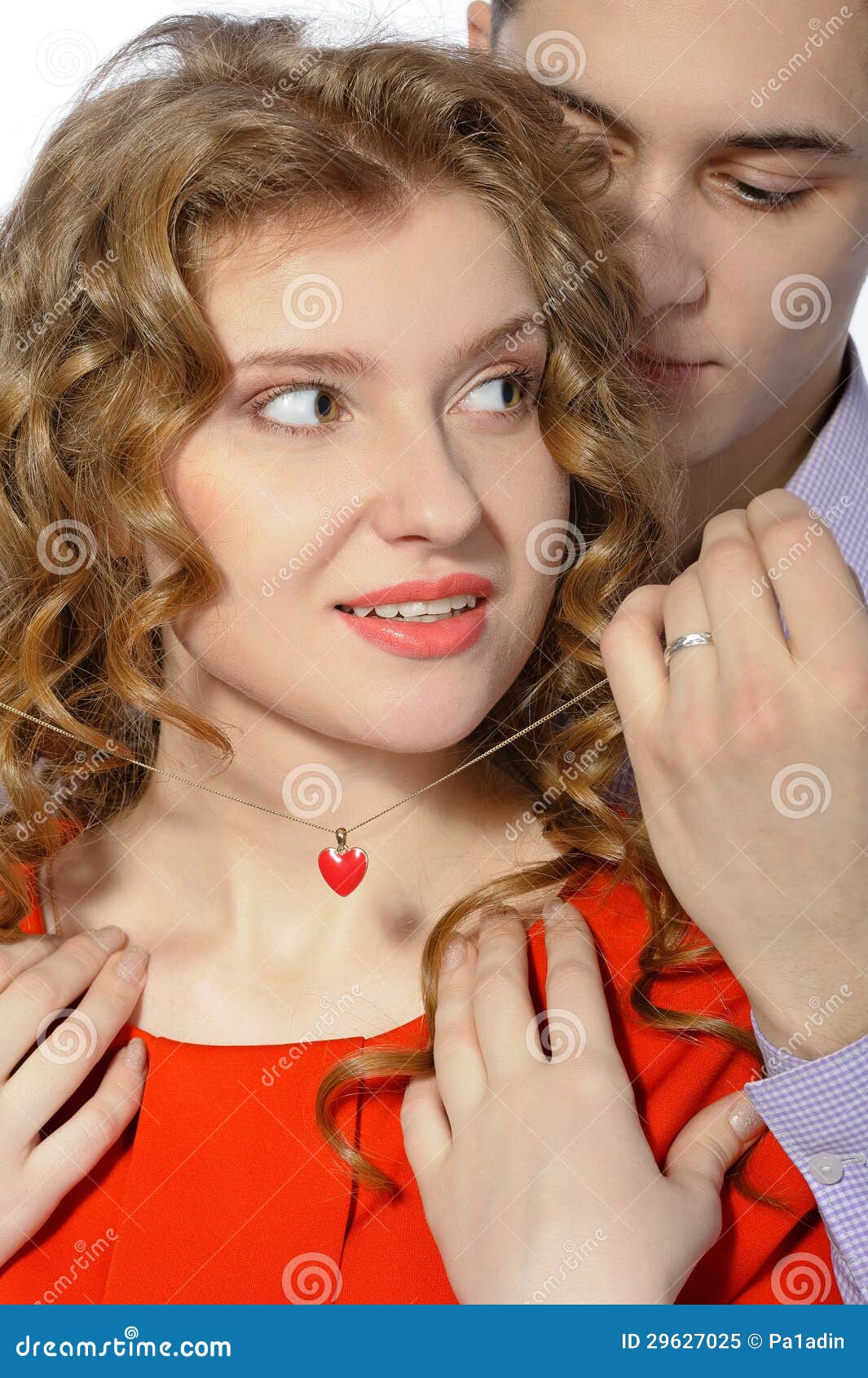 Young Man Gives His Girlfriend a Pendant Stock Image Image of married