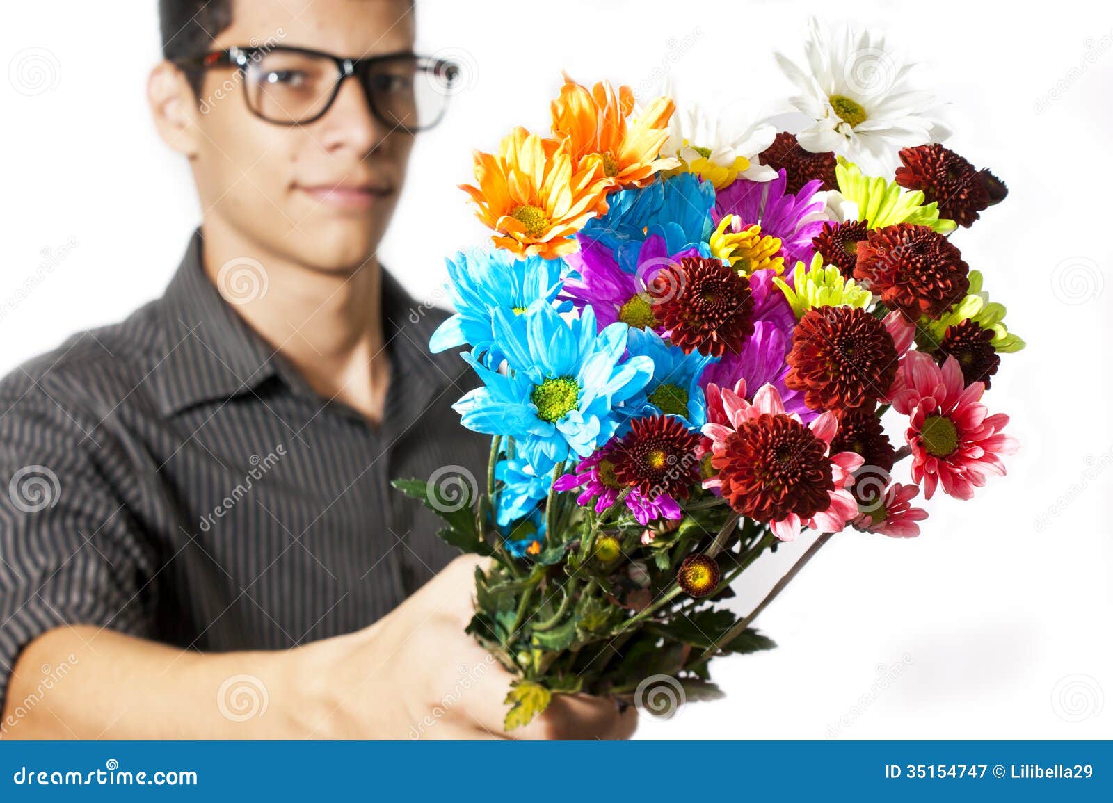Young man giving flowers stock image. Image of bouquet 35154747