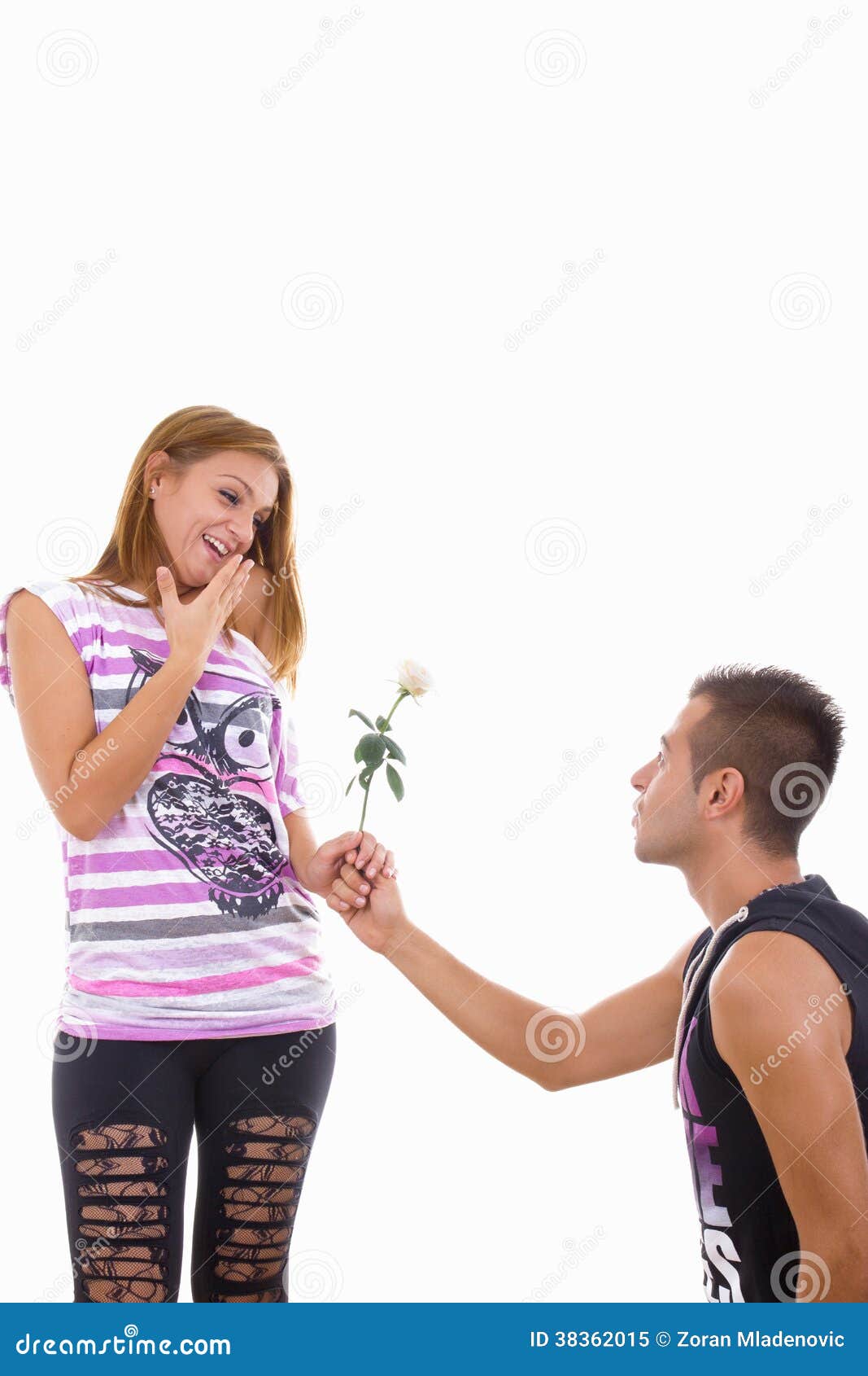 Young Man Giving Girl a Rose Stock Image Image of happiness, birthday