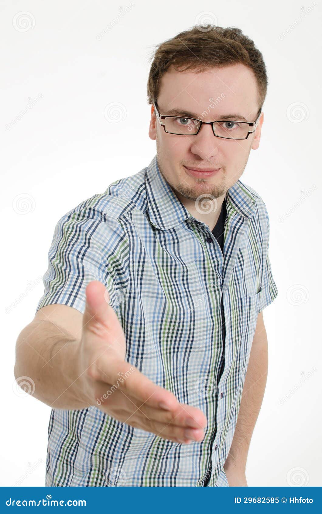 Young Man with Glasses Give Hand Shake Stock Image Image of