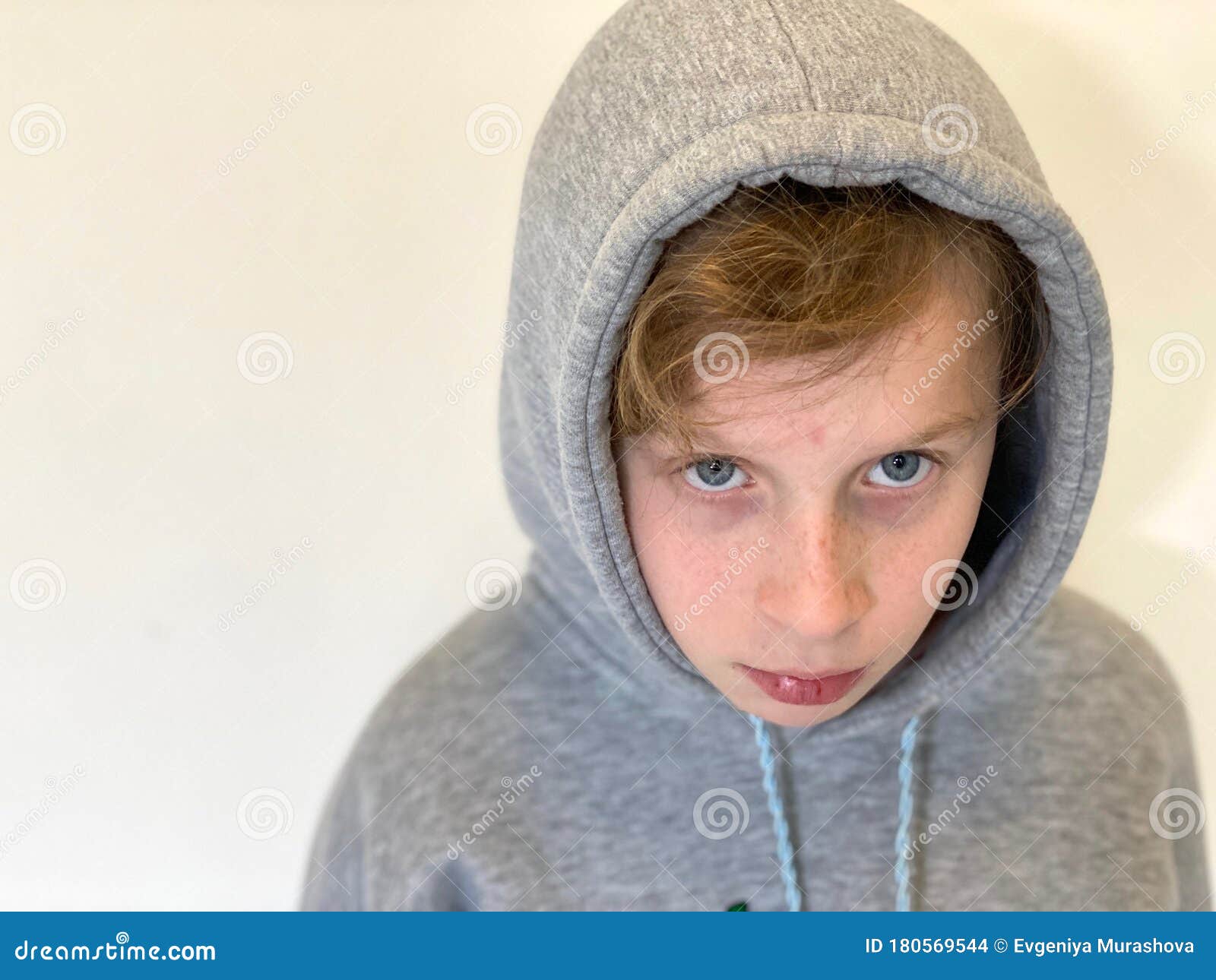 Teen Boy in a Gray Hoodie, Portrait. Stock Photo - Image of sweater ...