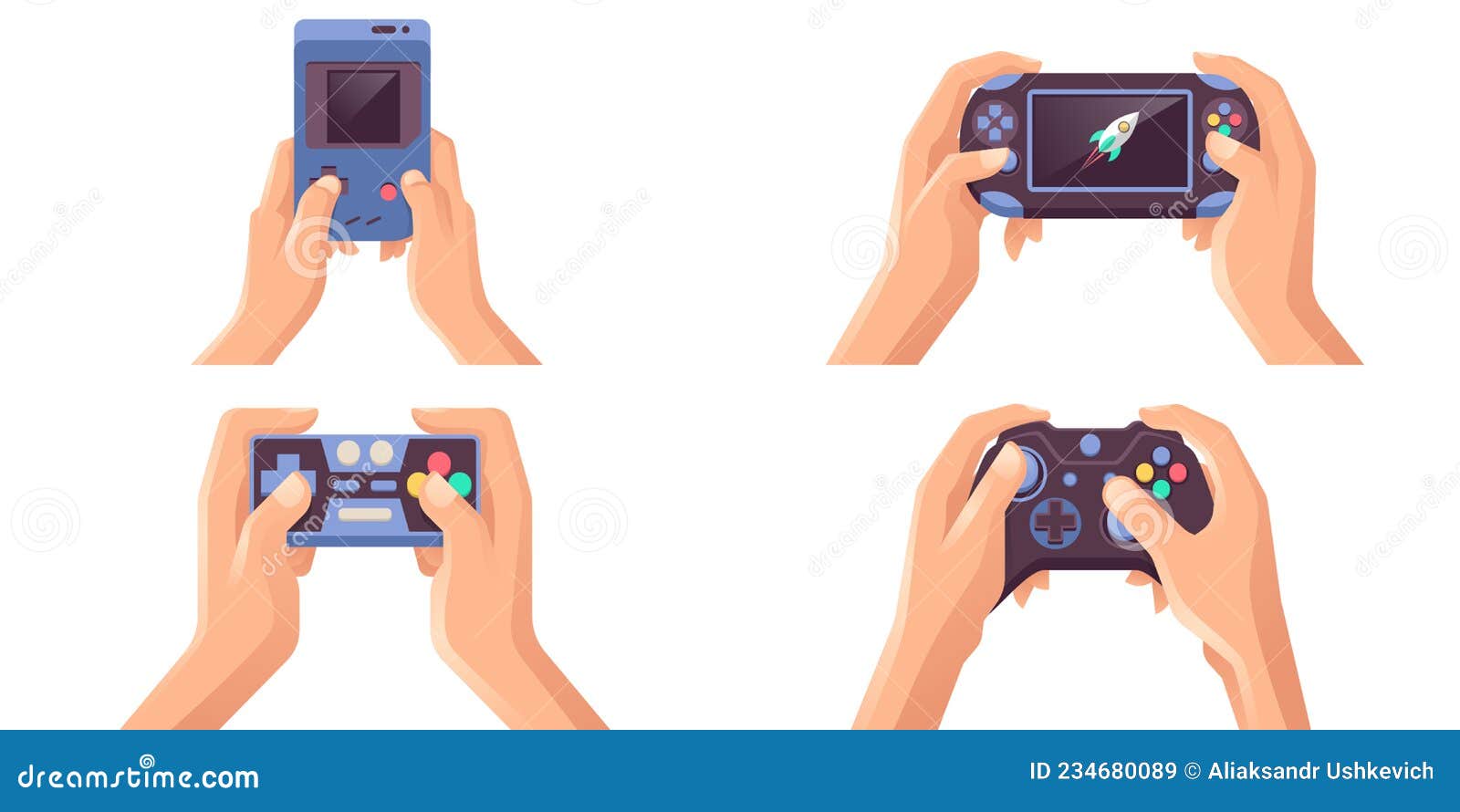 Young Man Hands Holding Video Game Consoles Stock Vector Illustration