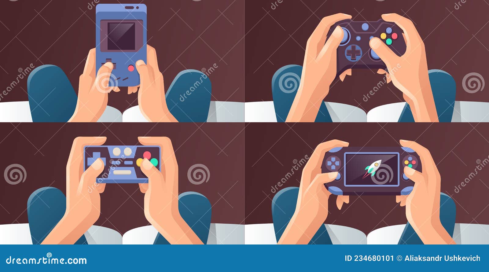 Young Man Hands Holding Video Game Consoles Stock Vector Illustration