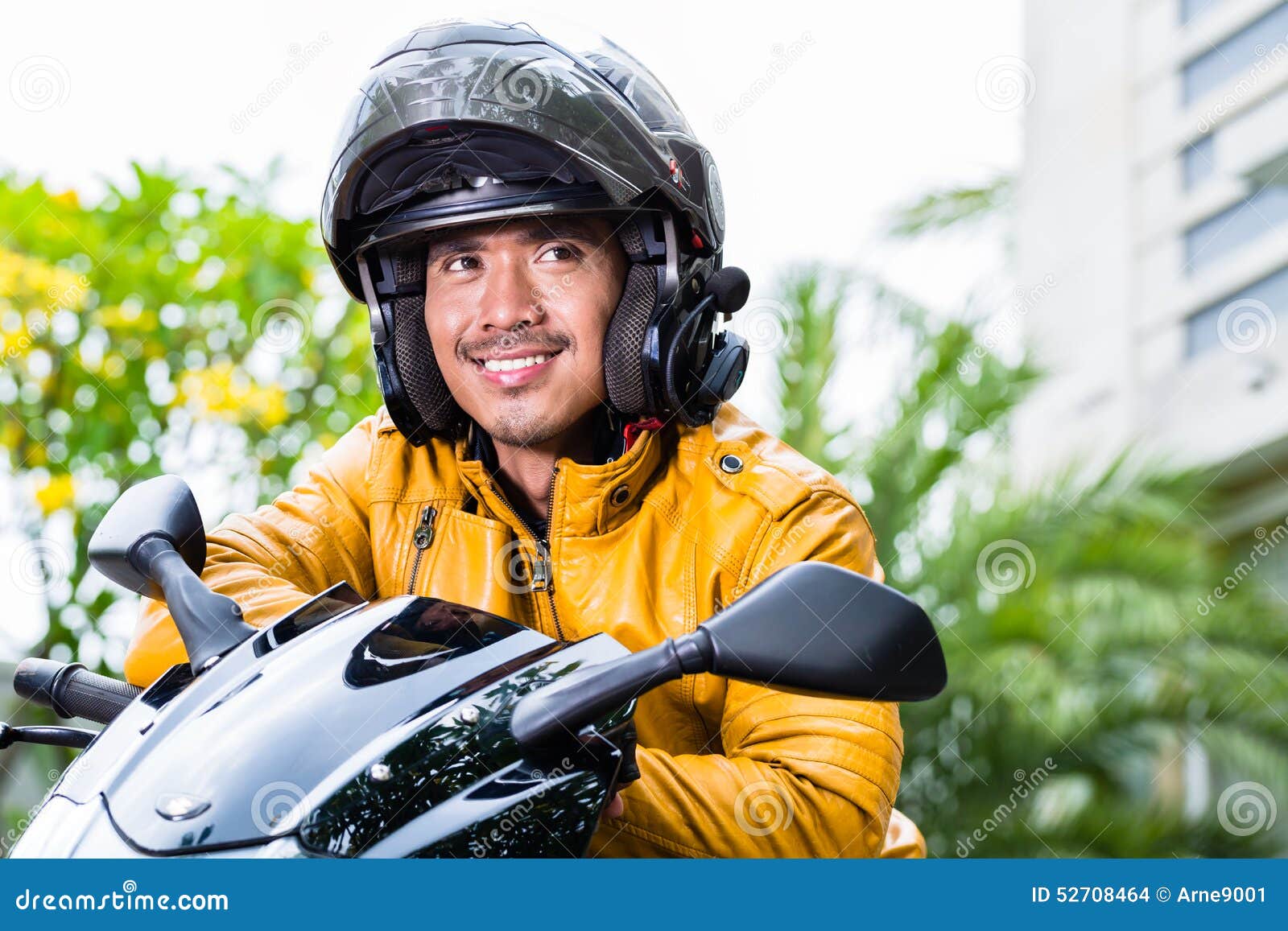 Young Man and His Motorcycle or Scooter Stock Photo Image of leather