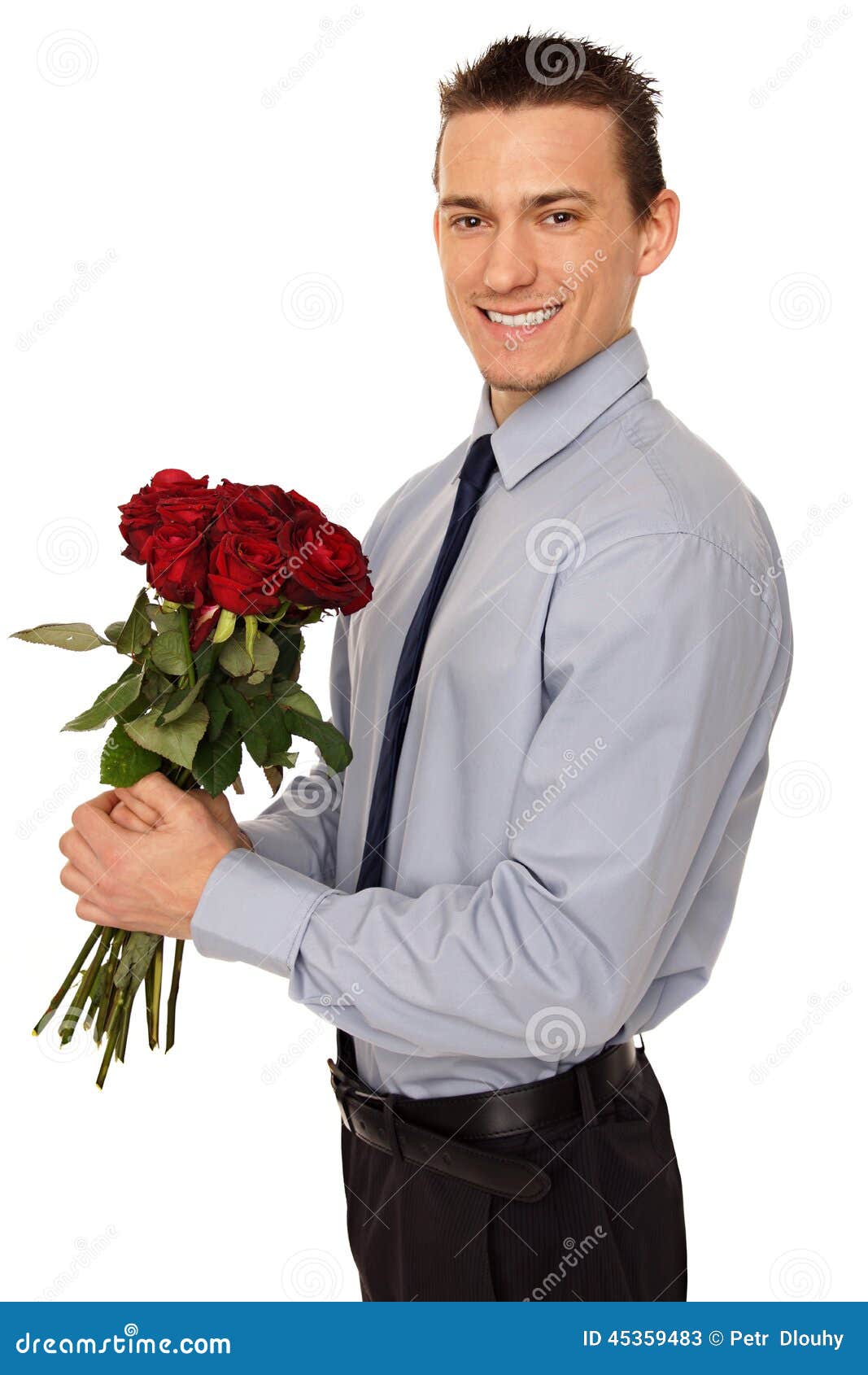 Young Man Hold Bouquet of Roses Stock Image - Image of bouquet, leaf ...
