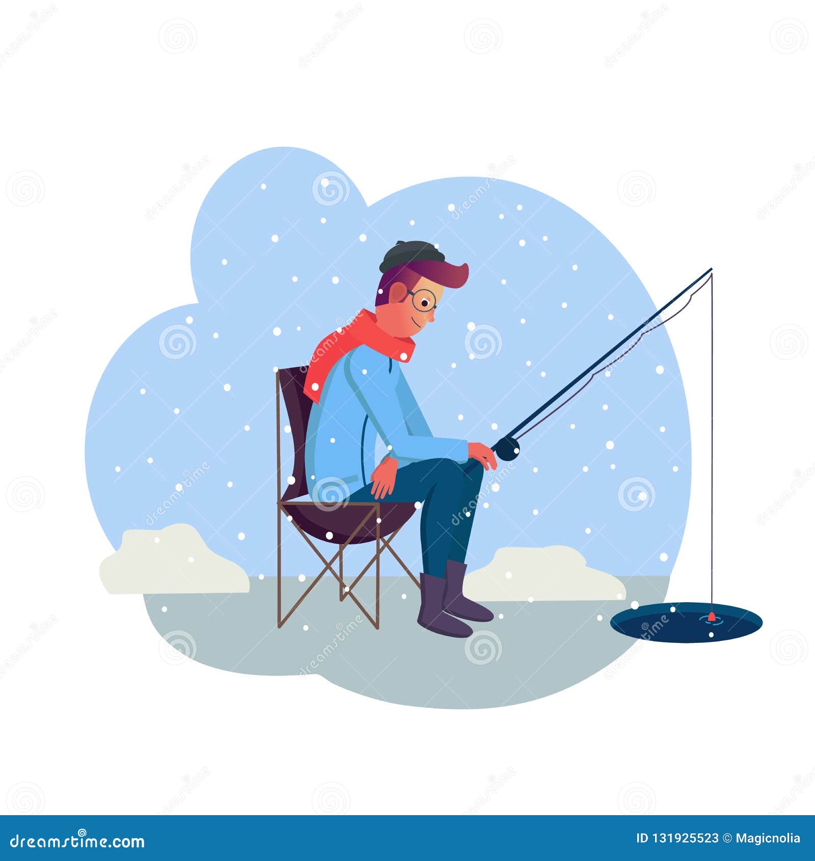 Download Young Man Holding Fishing Pole On Winter Fishing With Snow ...