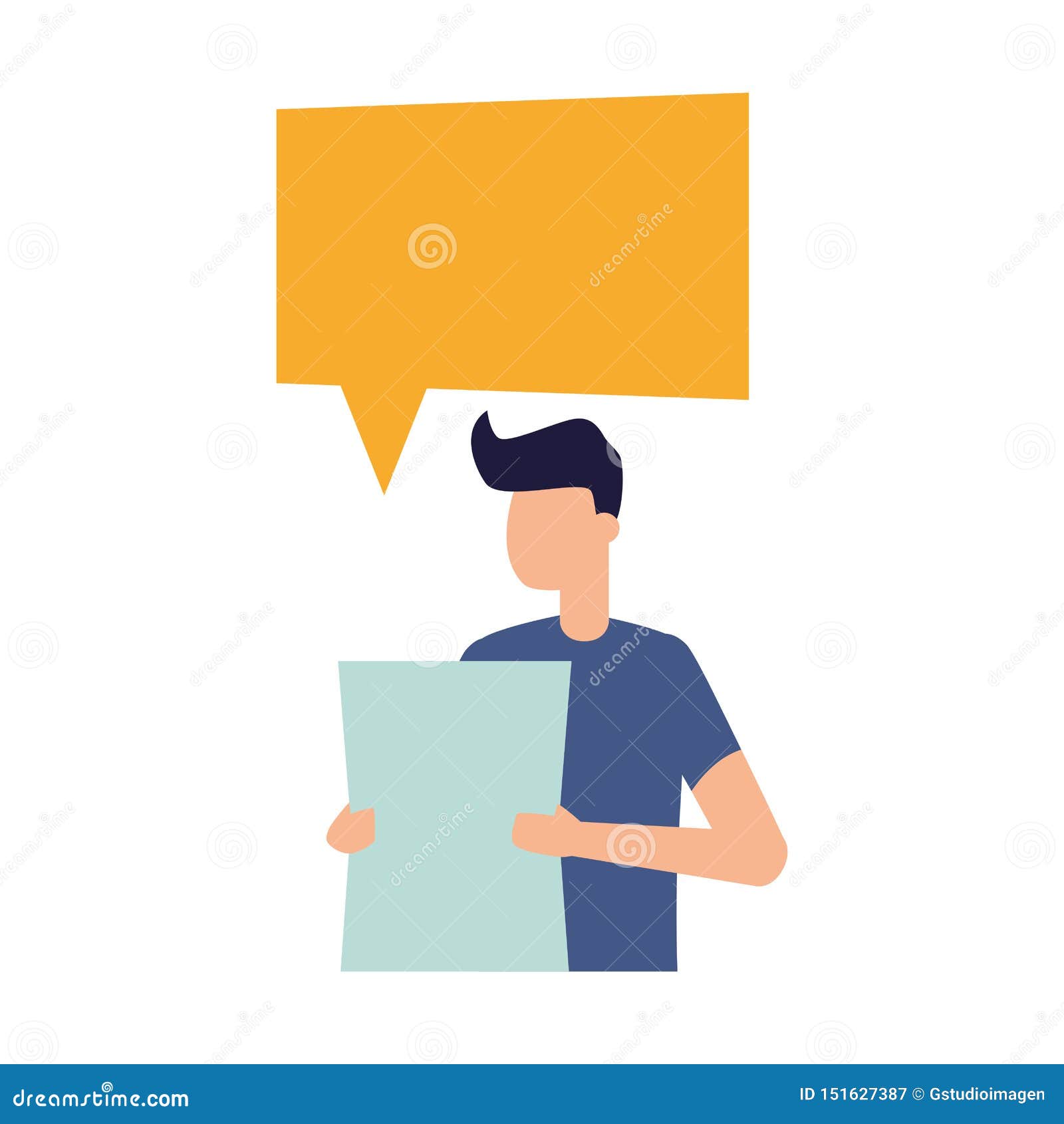 Young Man Holding Paper Talk Bubble Stock Illustration Illustration