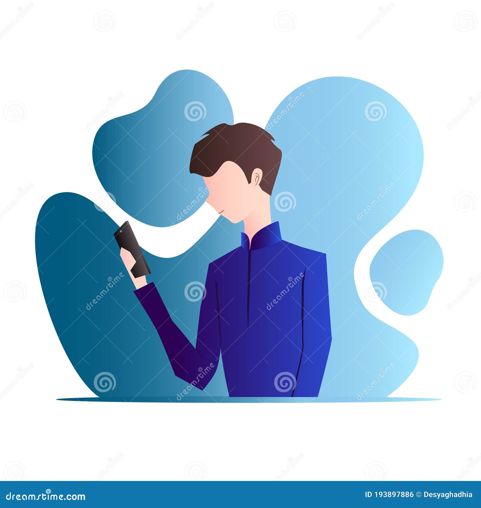 Young Man Holding a Smartphone, Texting and Making Calls. Cartoon Character  Illustration with His Gadget. Stock Vector - Illustration of cellphone,  device: 193897886