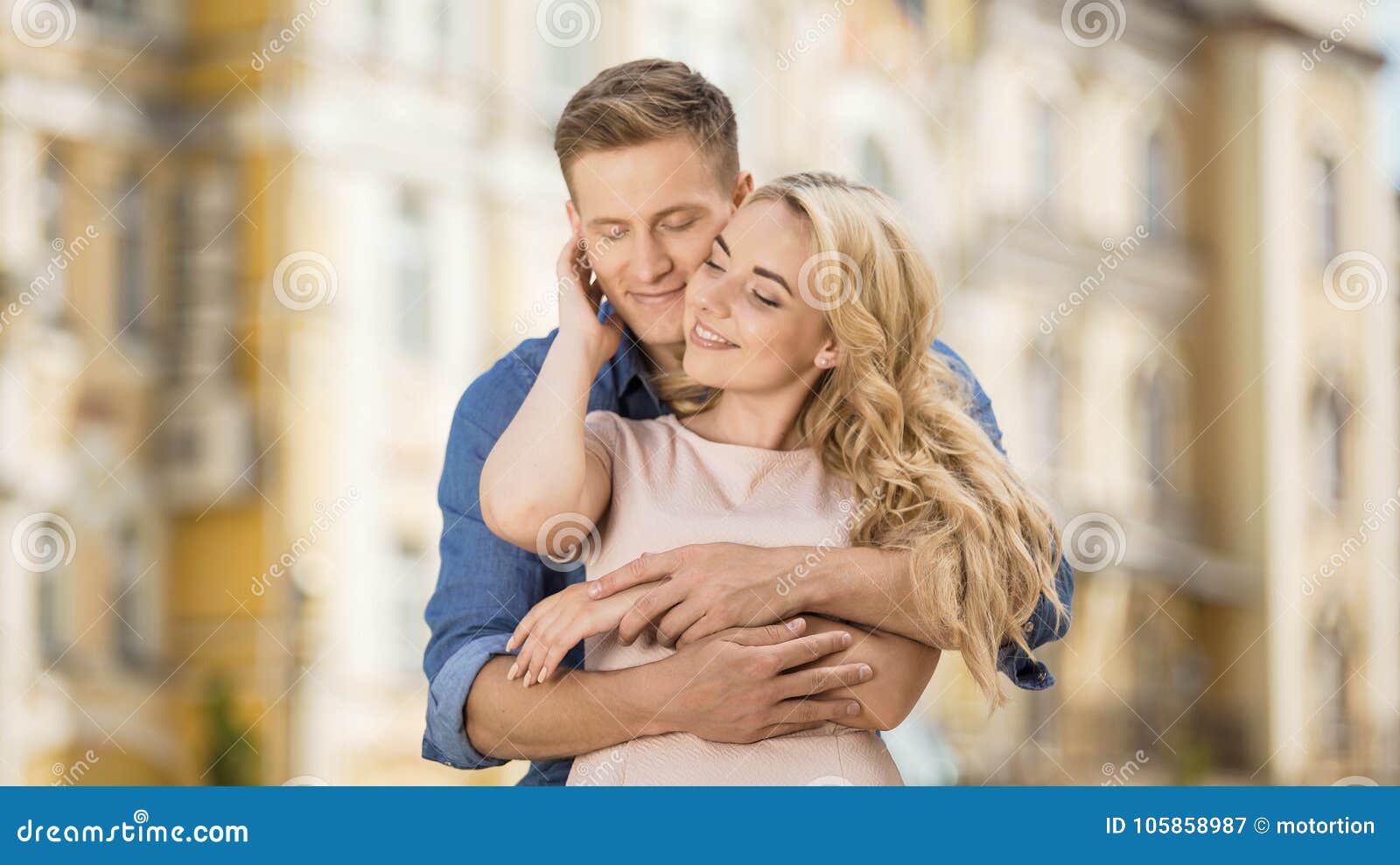 Young Man Hugging Girlfriend from Behind, Romantic Relationship ...
