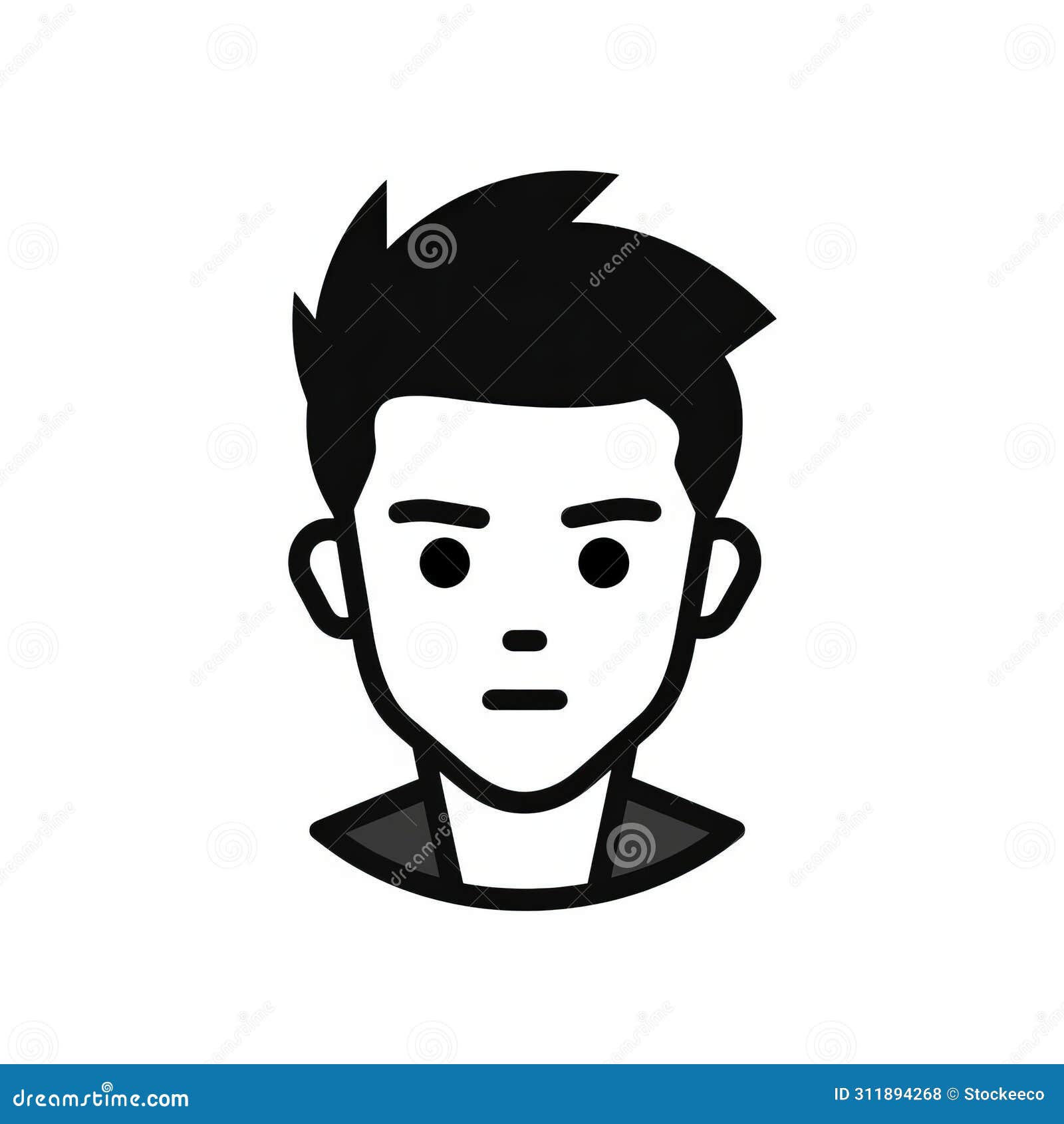 cute cartoonish man icon with short hair in black and white