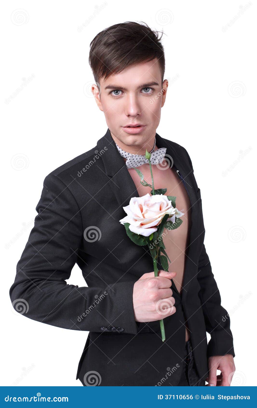 Young Man in a Jacket with a Flower Stock Photo Image of grace, gift
