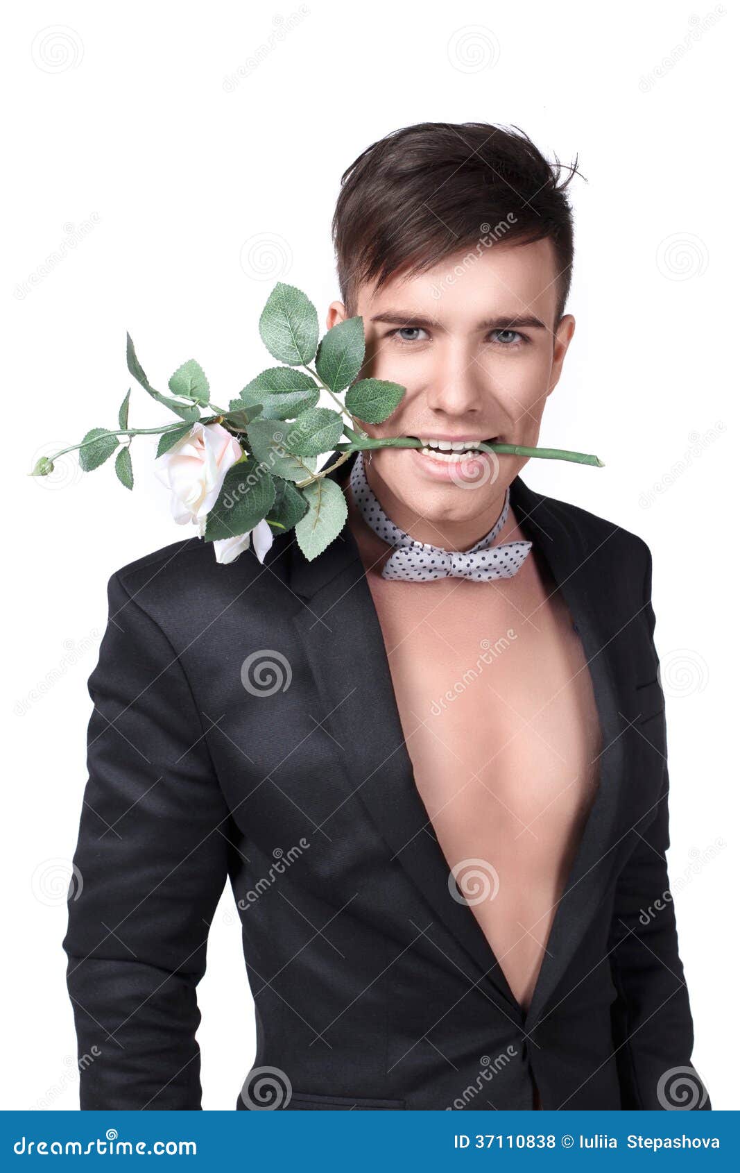 Young Man in a Jacket with a Flower Stock Photo Image of rose