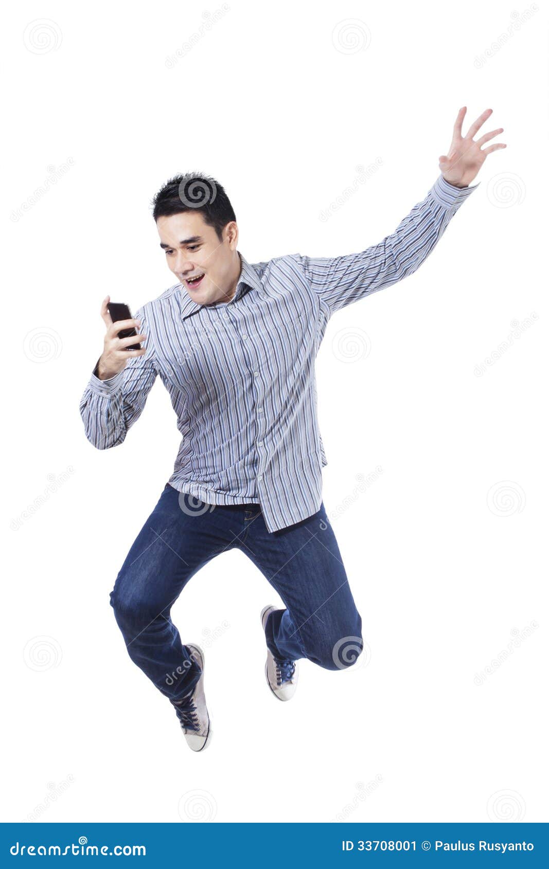 Young Man Jumping with a Mobile Phone Stock Image Image of korean