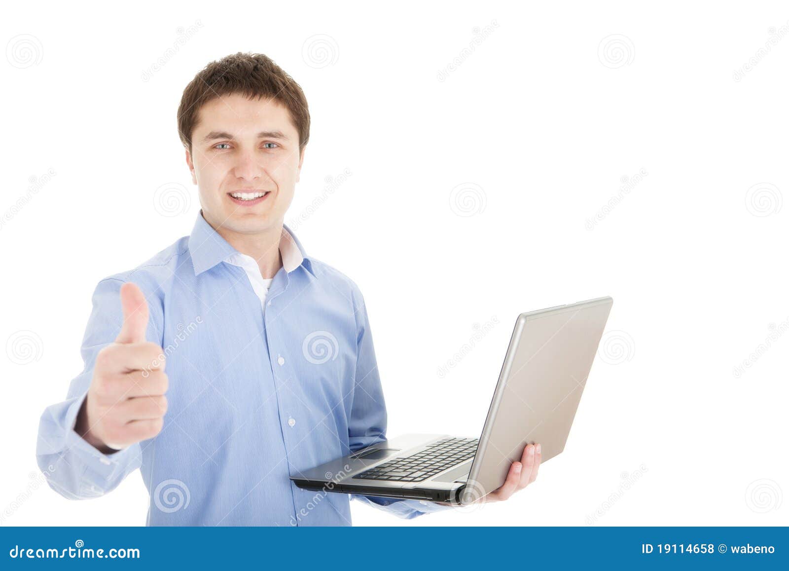 Young Man With Laptop Showing Thumbs Up Stock Photo Image of people