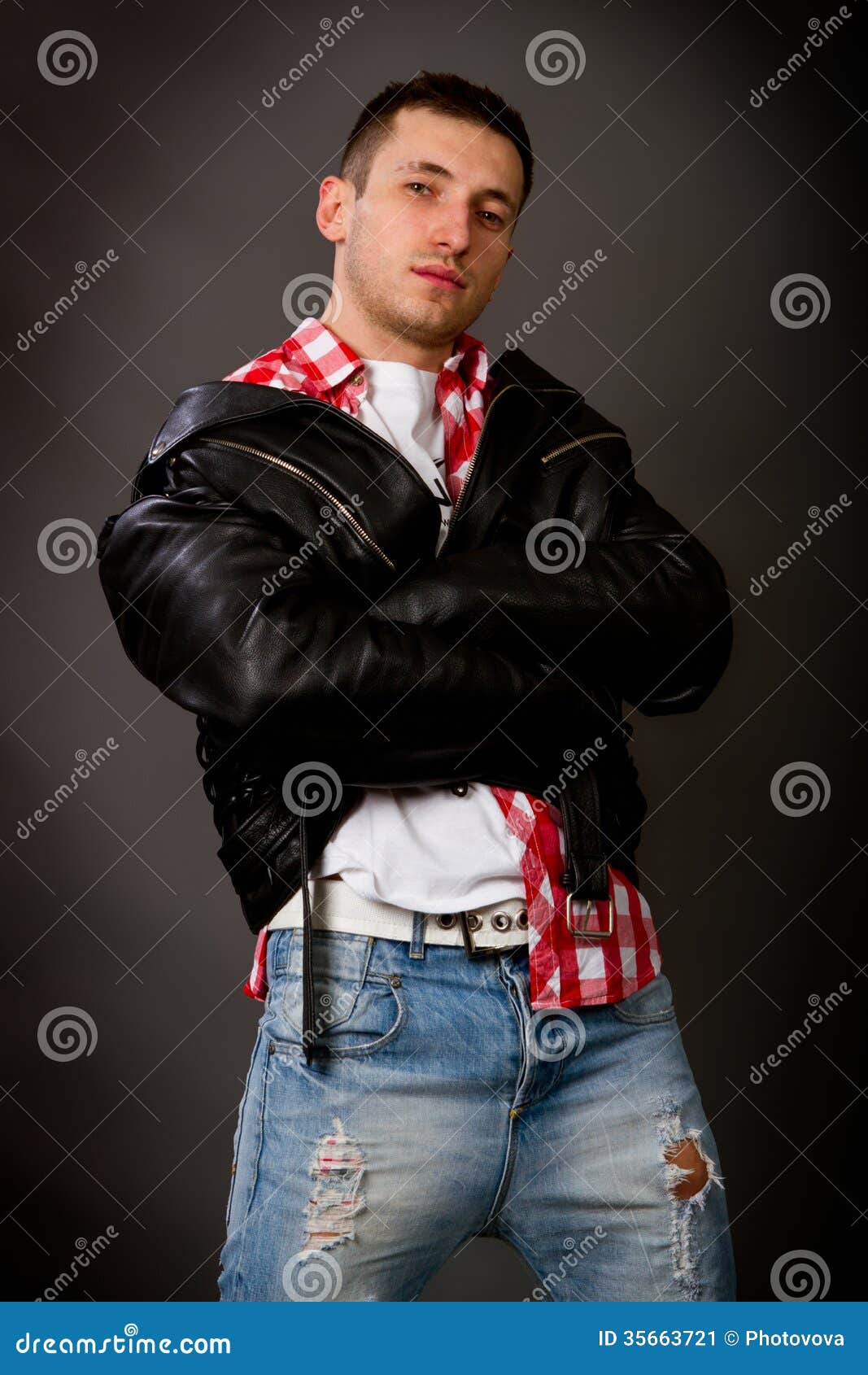 Young Man in a Leather Jacket Stock Image Image of beauty, people