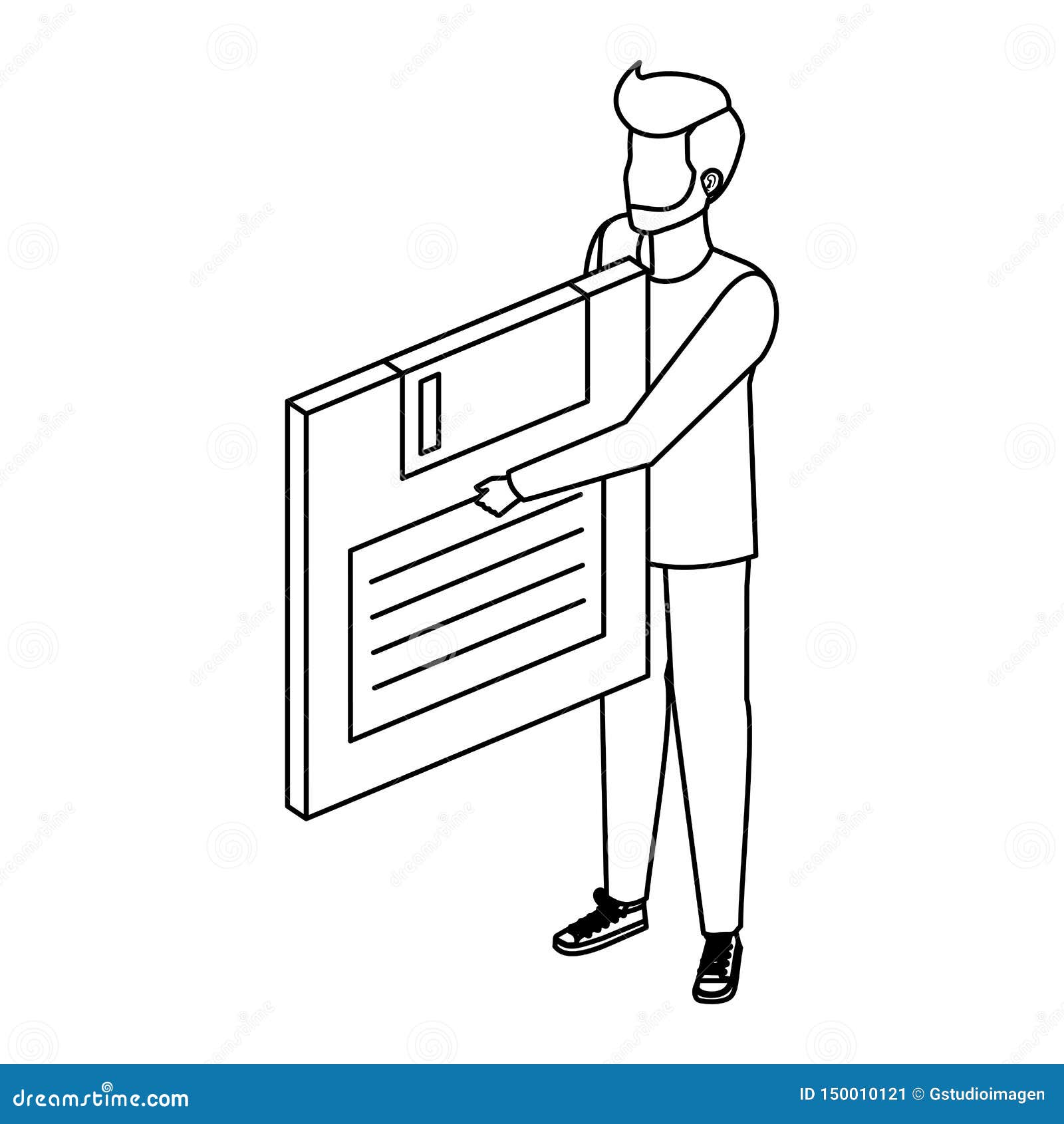 young man lifting floppy disk data storage