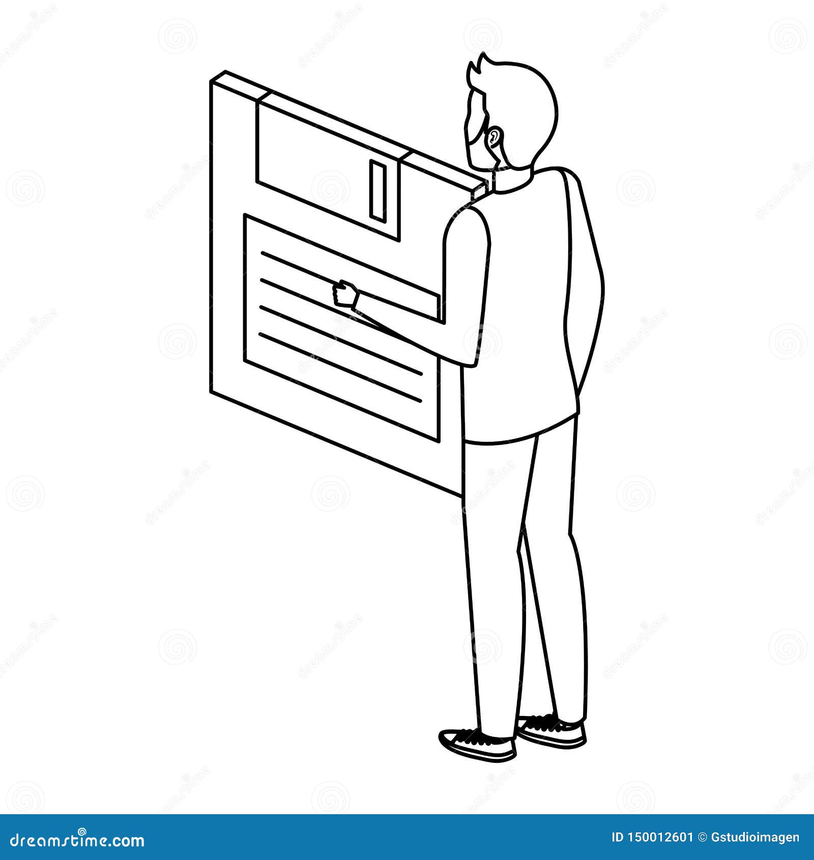 young man lifting floppy disk data storage
