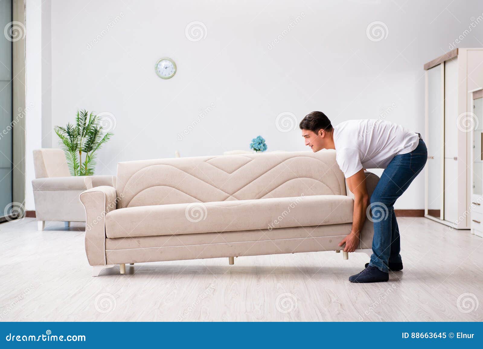 The Young Man Moving Furniture at Home Stock Image Image of handsome