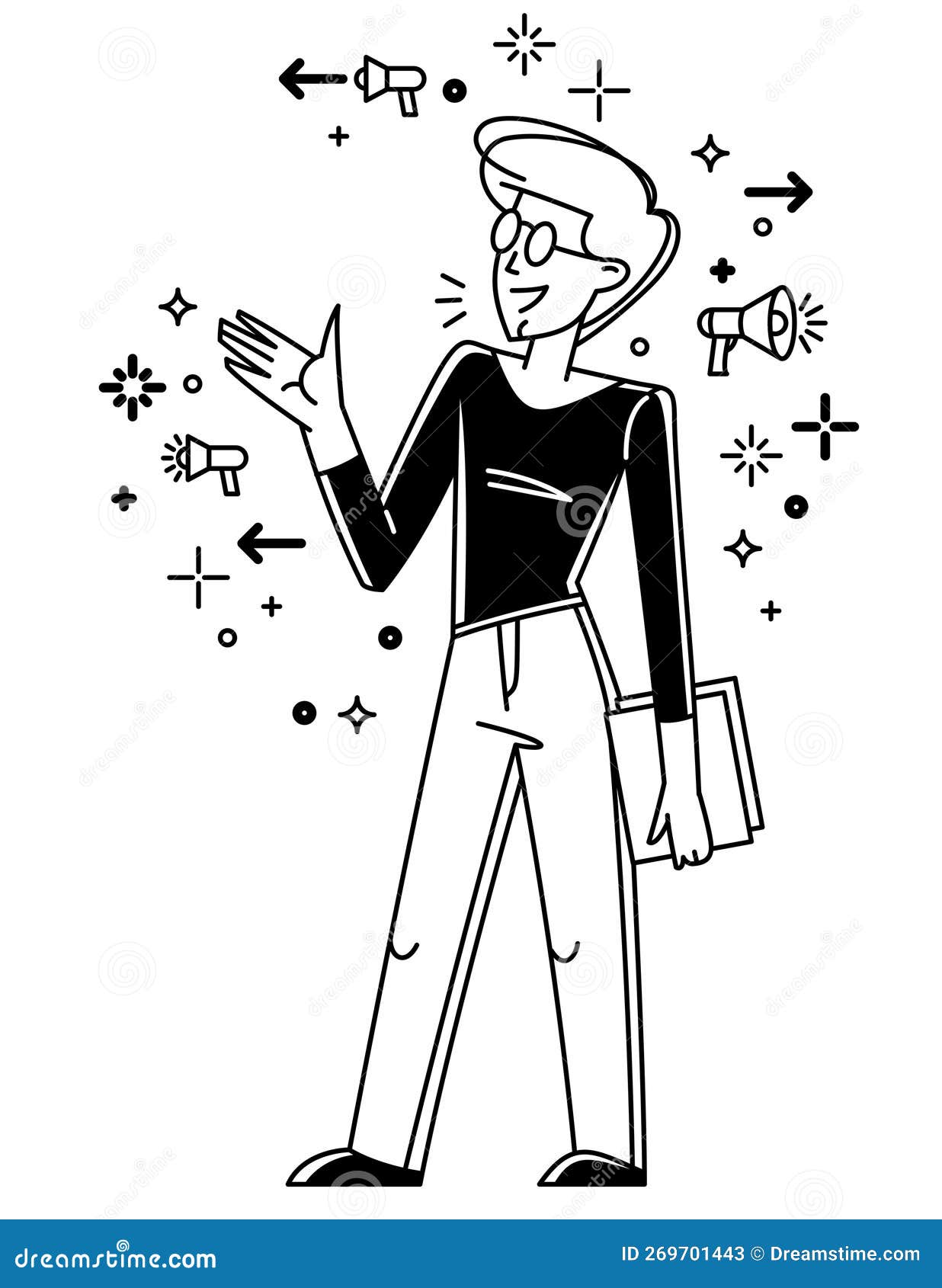 Young Man Office Worker with Some Paper Documents Vector. Stock Vector