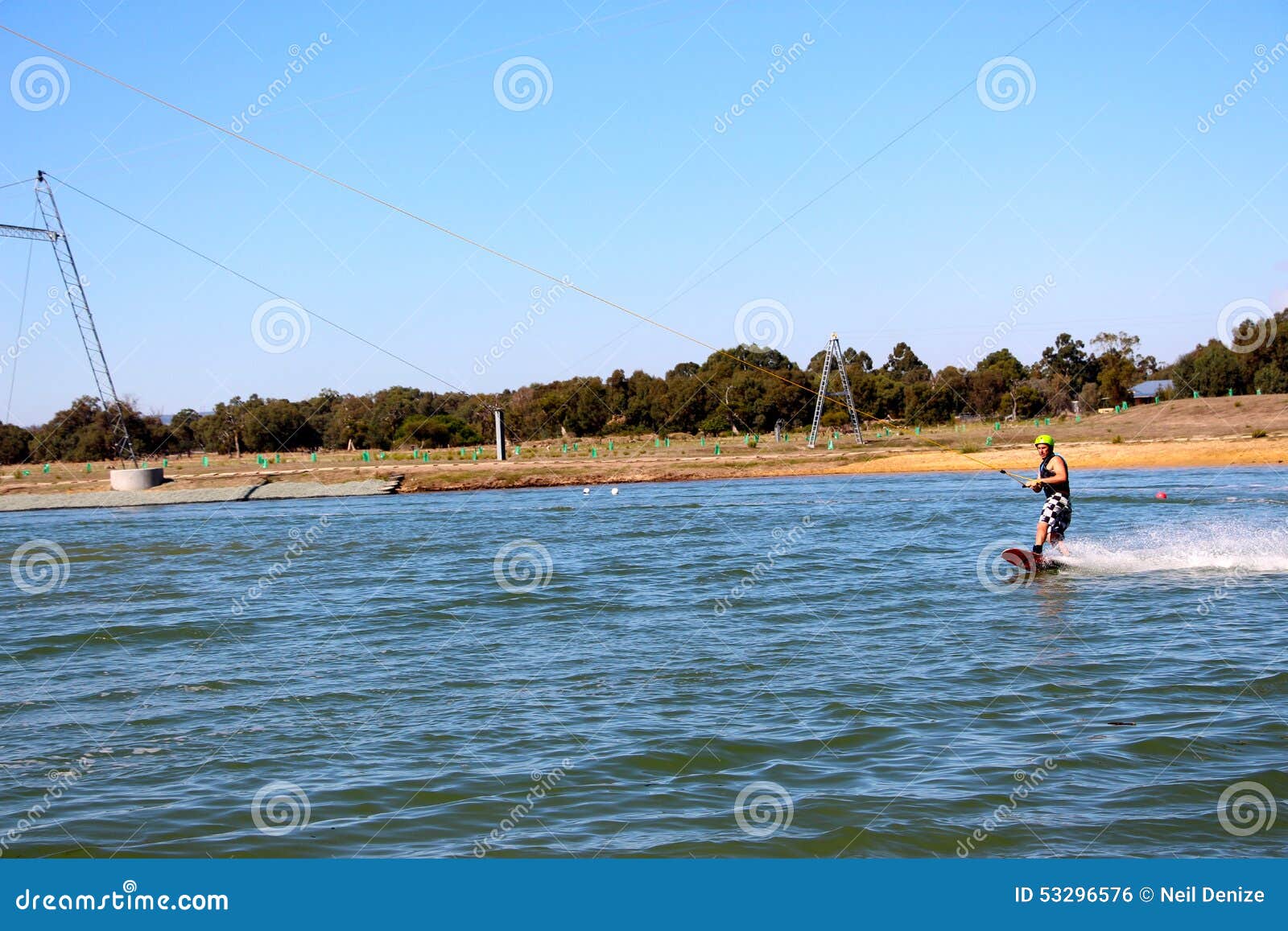 Young Man Out for a Wakeboard at the Perth Wake Park Stock Photo
