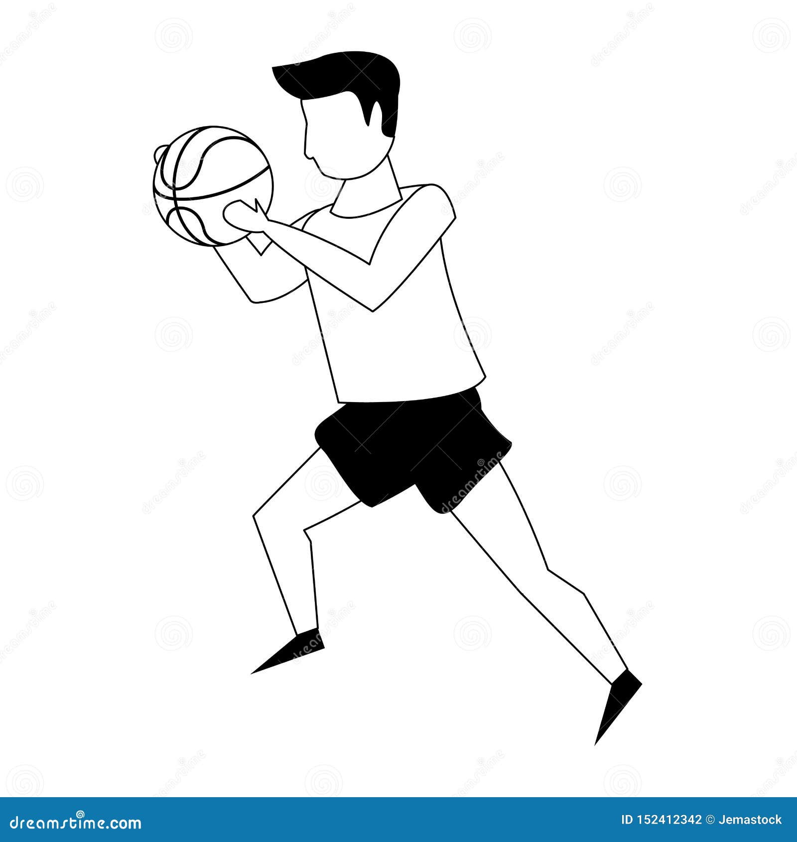 Young Man Playing Basketball Isolated in Black and White Stock Vector ...