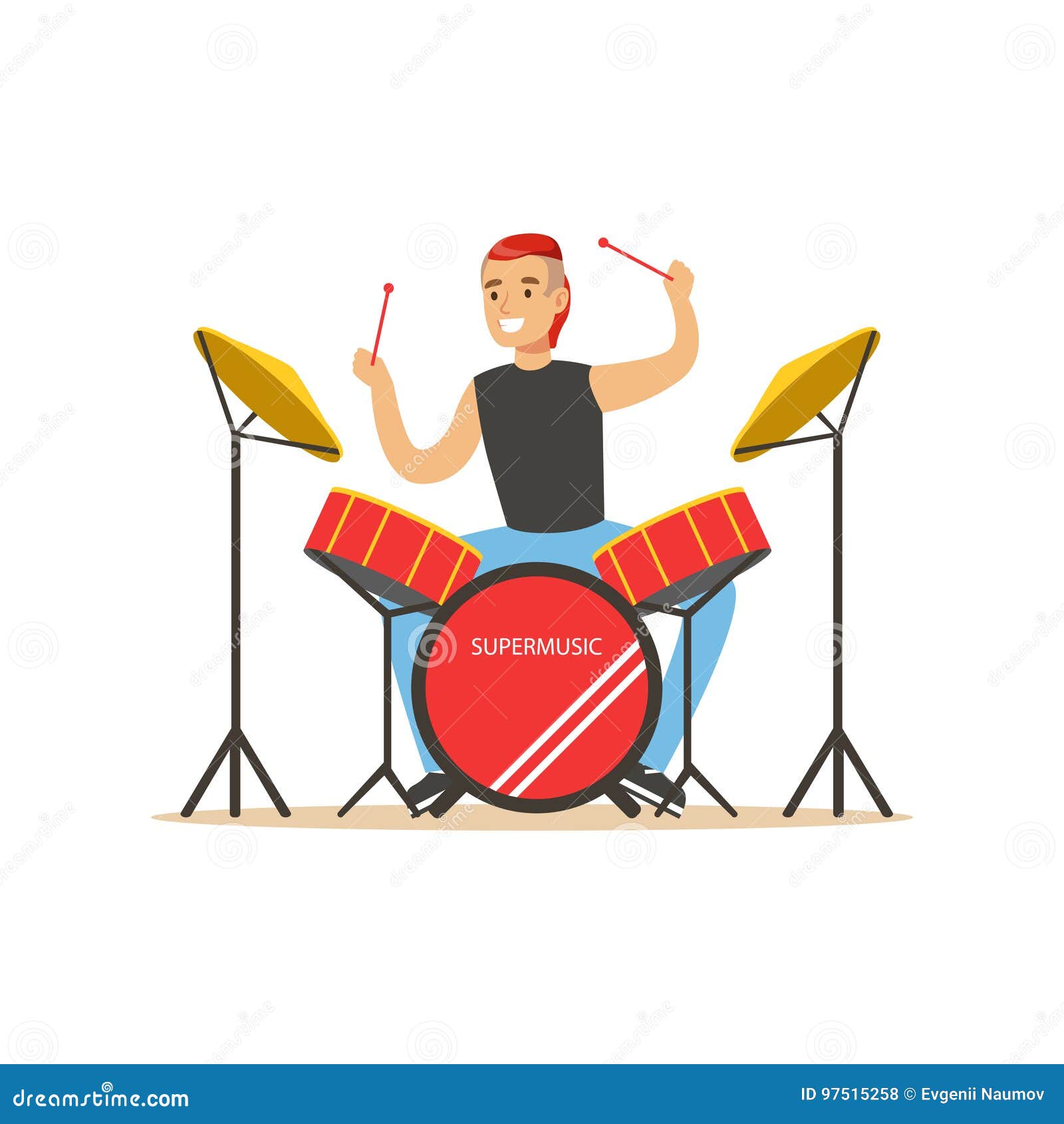 young man playing on drums, guy behind the drum kit  