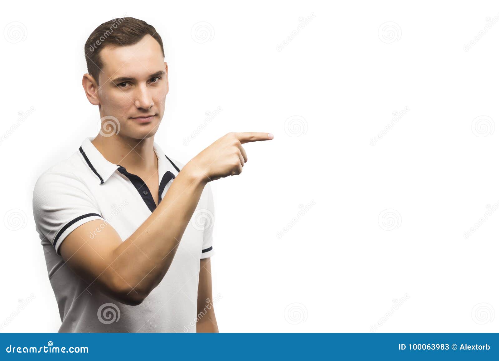 The Young Man Points A Finger Sideways Isolated On A White Stock Image ...