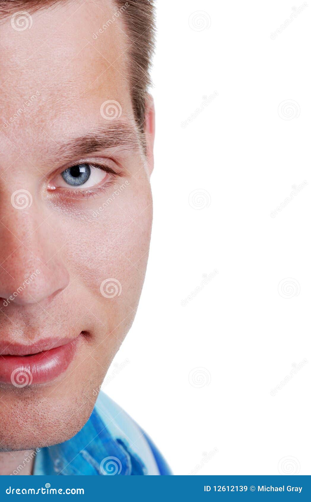 Young Man Portrait Half Face Stock Image Image of emotion, blue 12612139