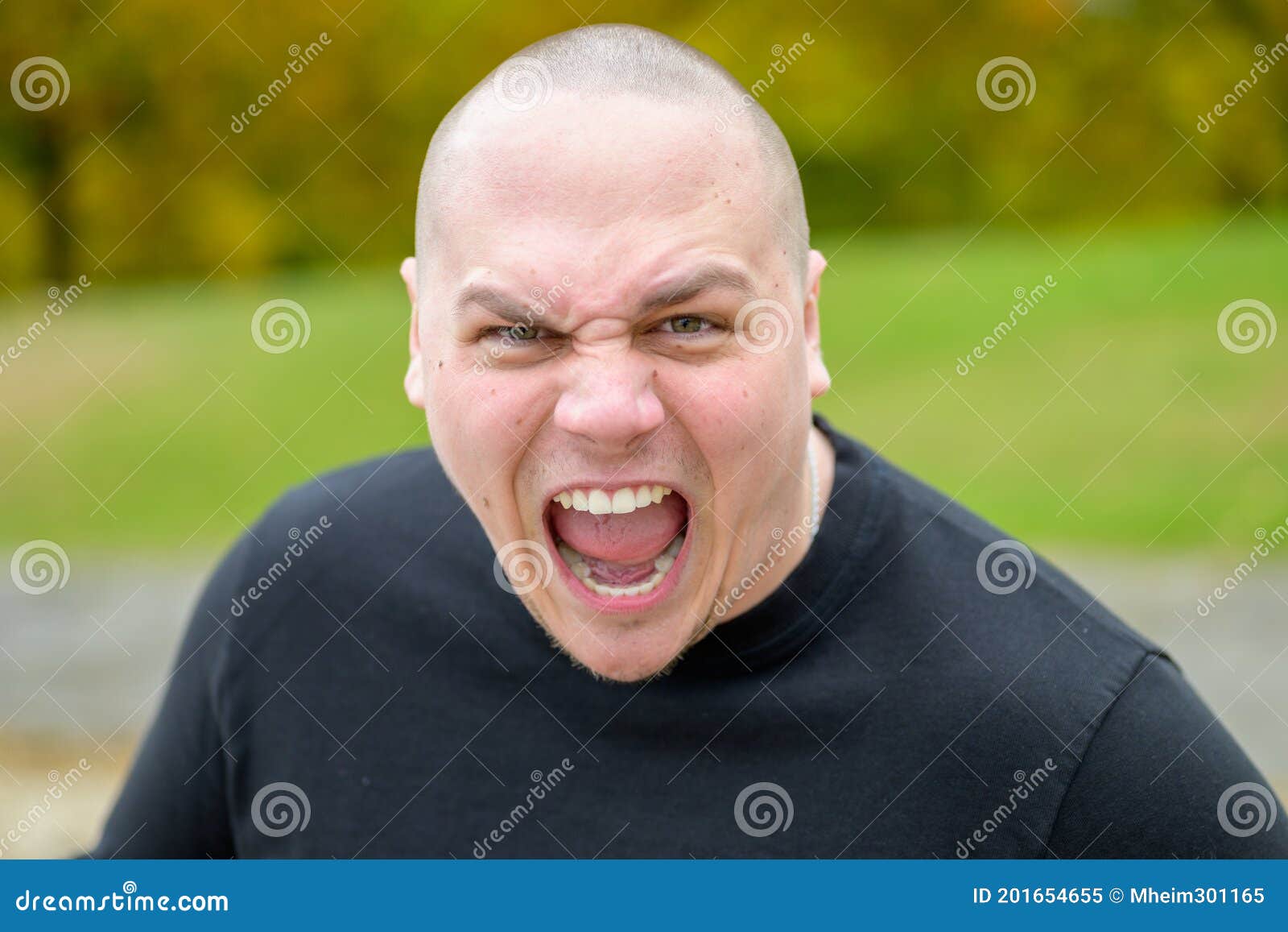 Man menacingly screaming at the phone Stock Photo