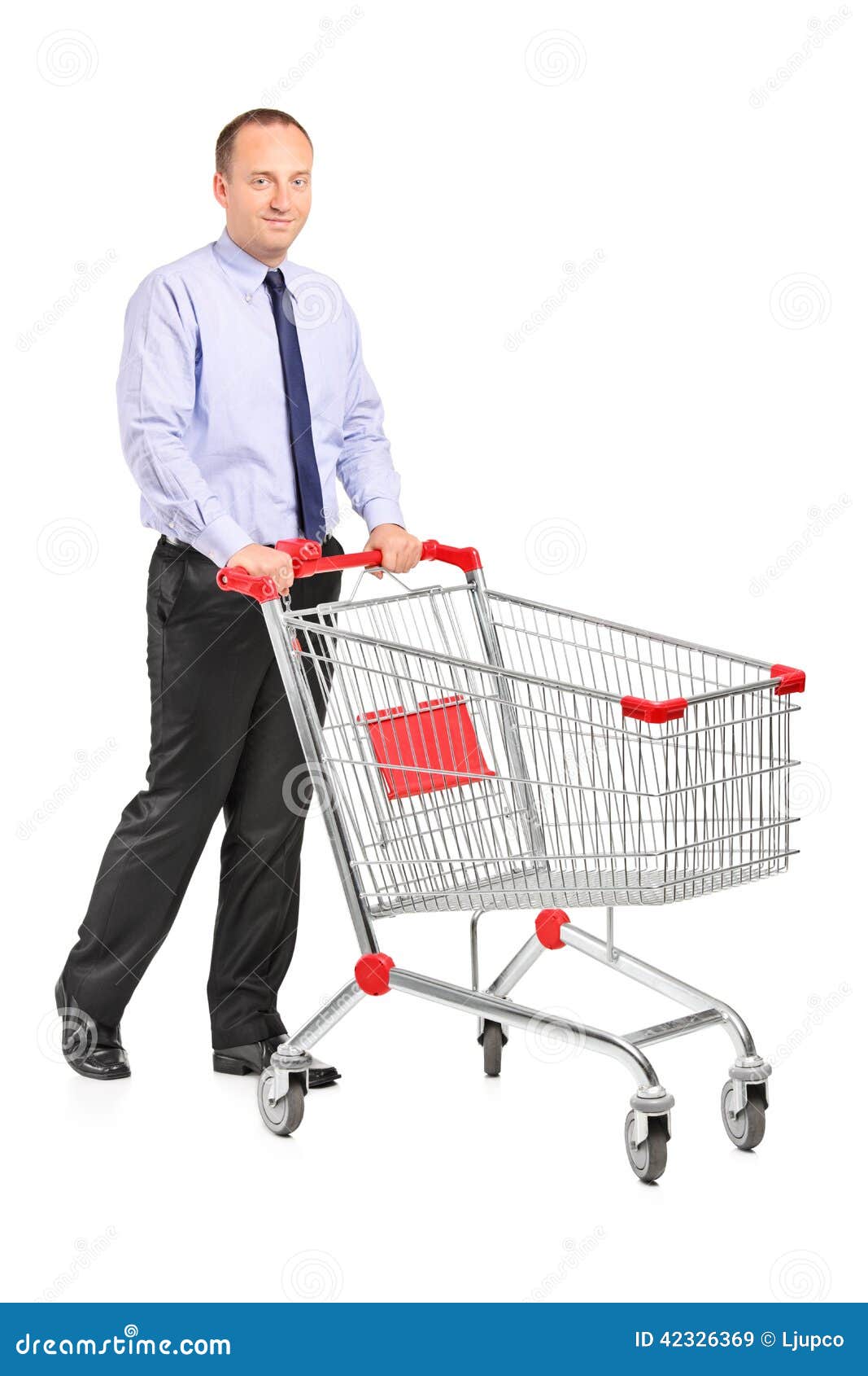 Young Man Pushing A Shopping Cart Stock Image Image of