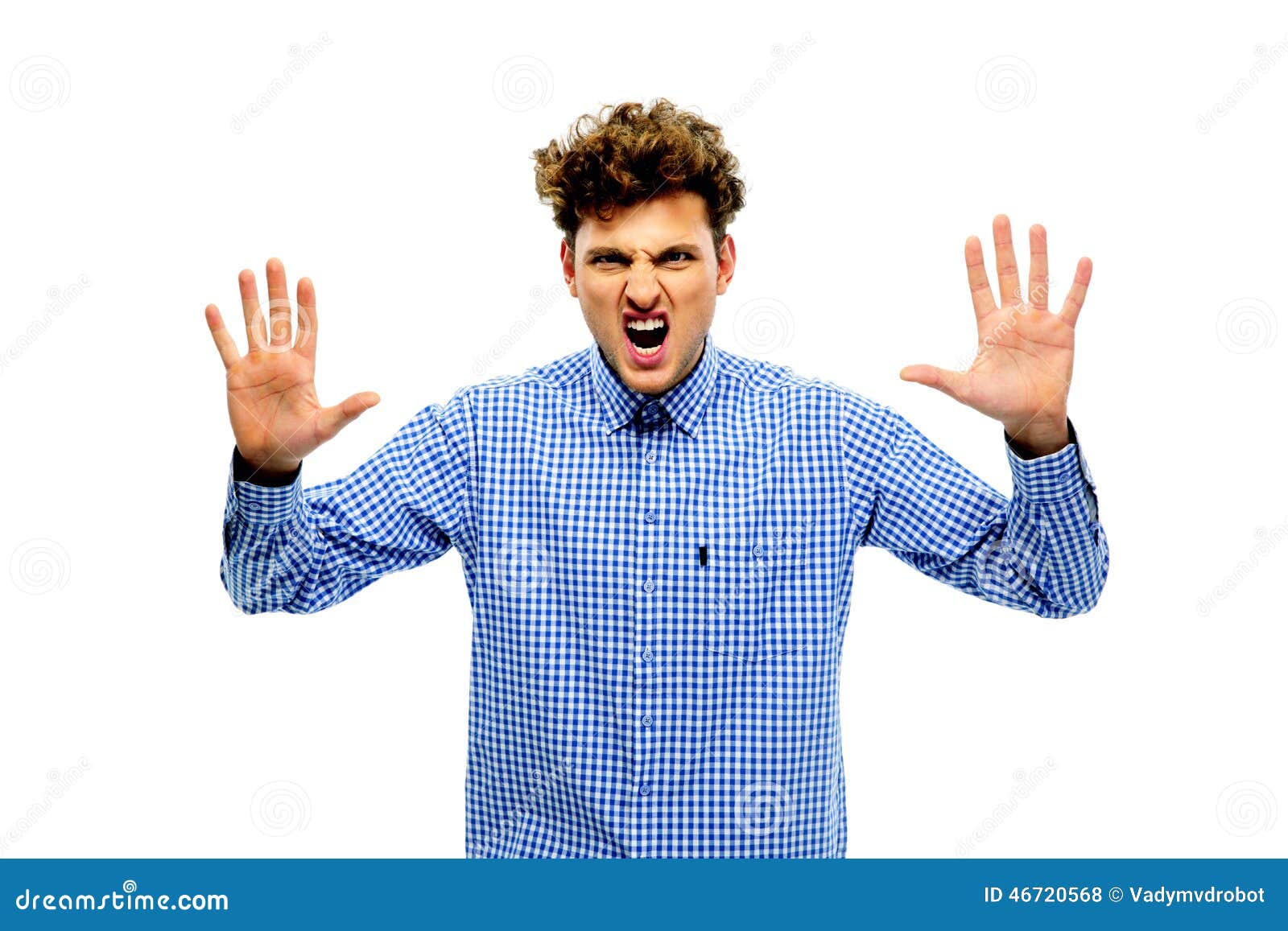 Young Man with Raising Hands Up Stock Photo - Image of halt, business ...