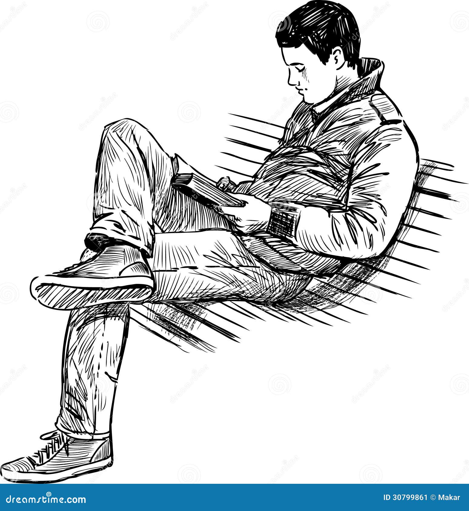 Young man reading a book stock vector. Illustration of