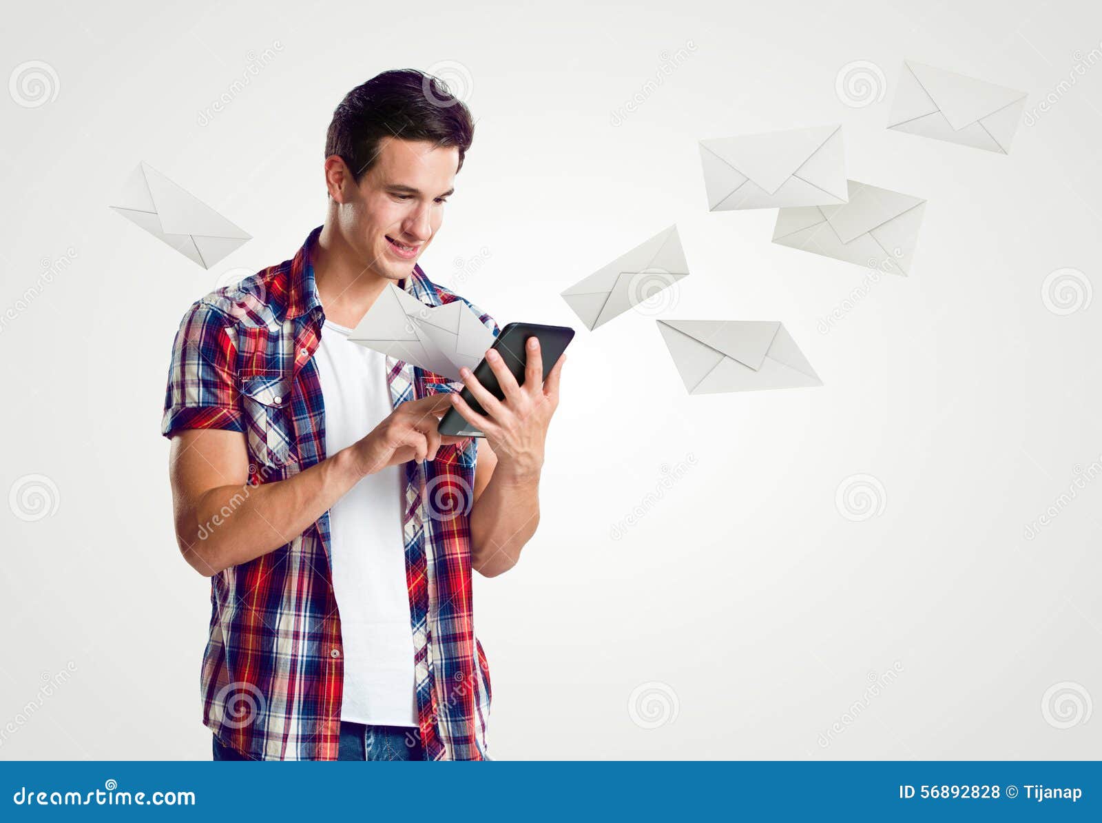 young man receive mail over tablet