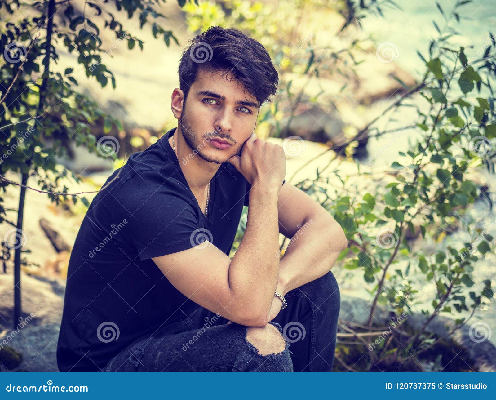 Young Man Relaxing in the Mountain Stock Image - Image of lifestyle ...