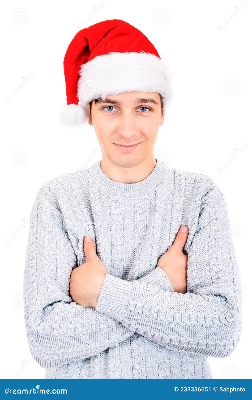 Young Man in Santa Hat stock image. Image of holiday - 233336651