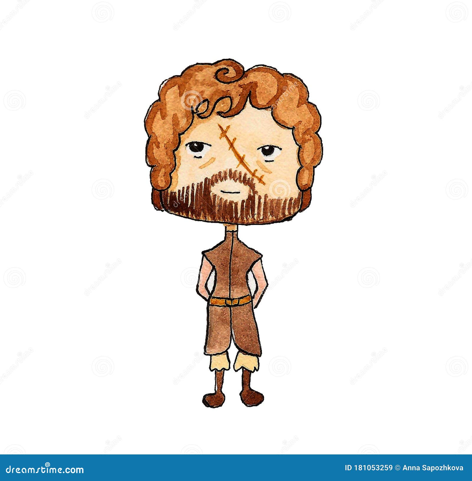 A Young Man with a Scar on His Face. Stock Illustration Illustration