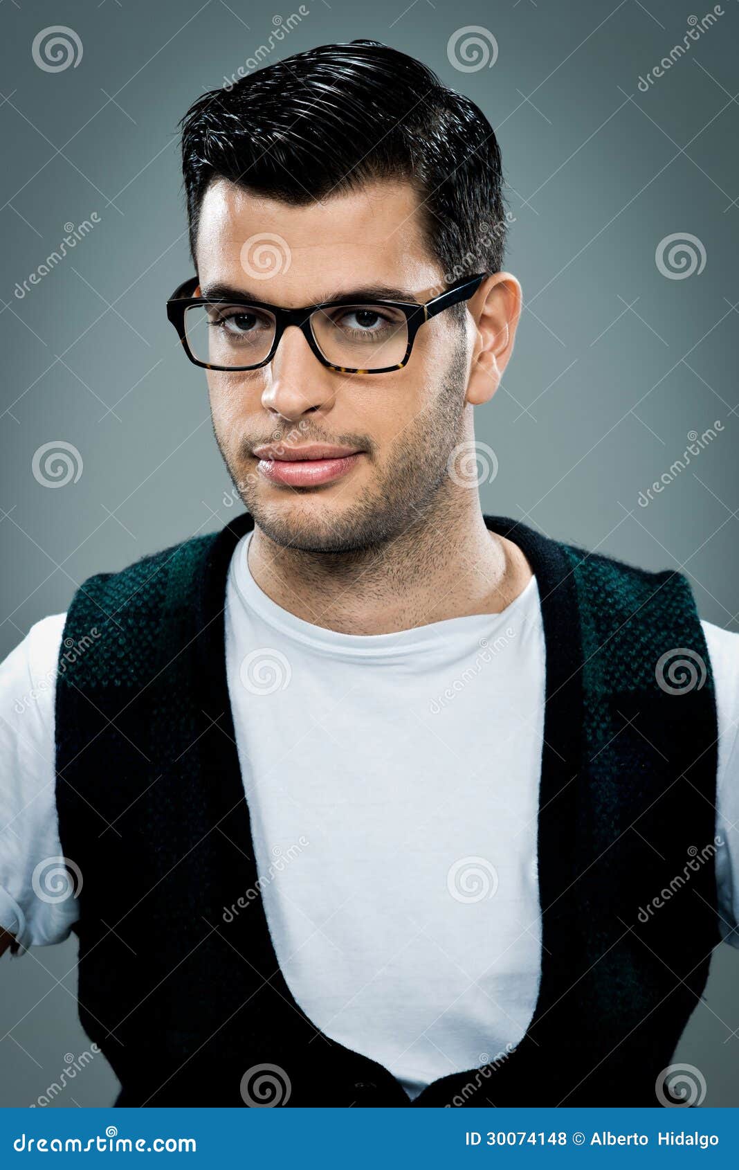 young man with serious expression