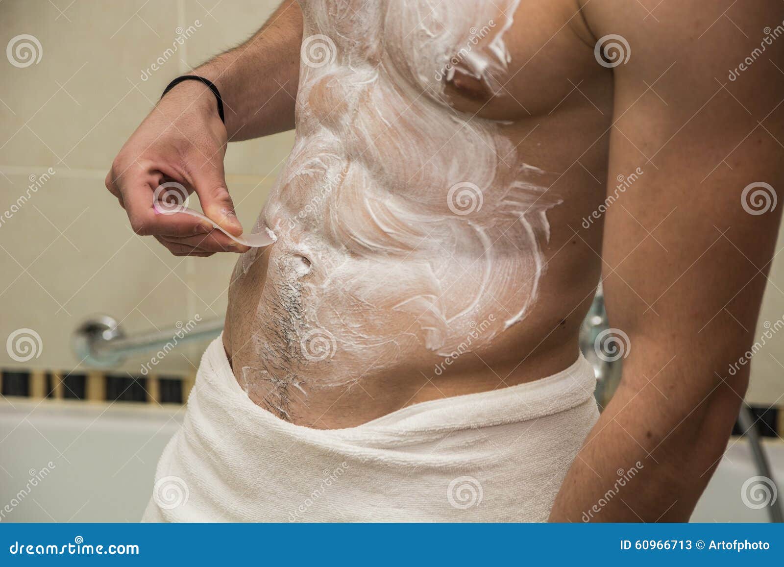 Young Man Shaving Hair from Stomach and Chest Stock Image - Image of torso,  chested: 60966713