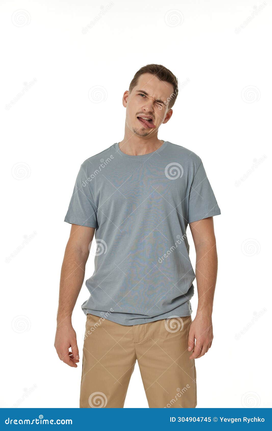 young man shows her toung, feels disgust