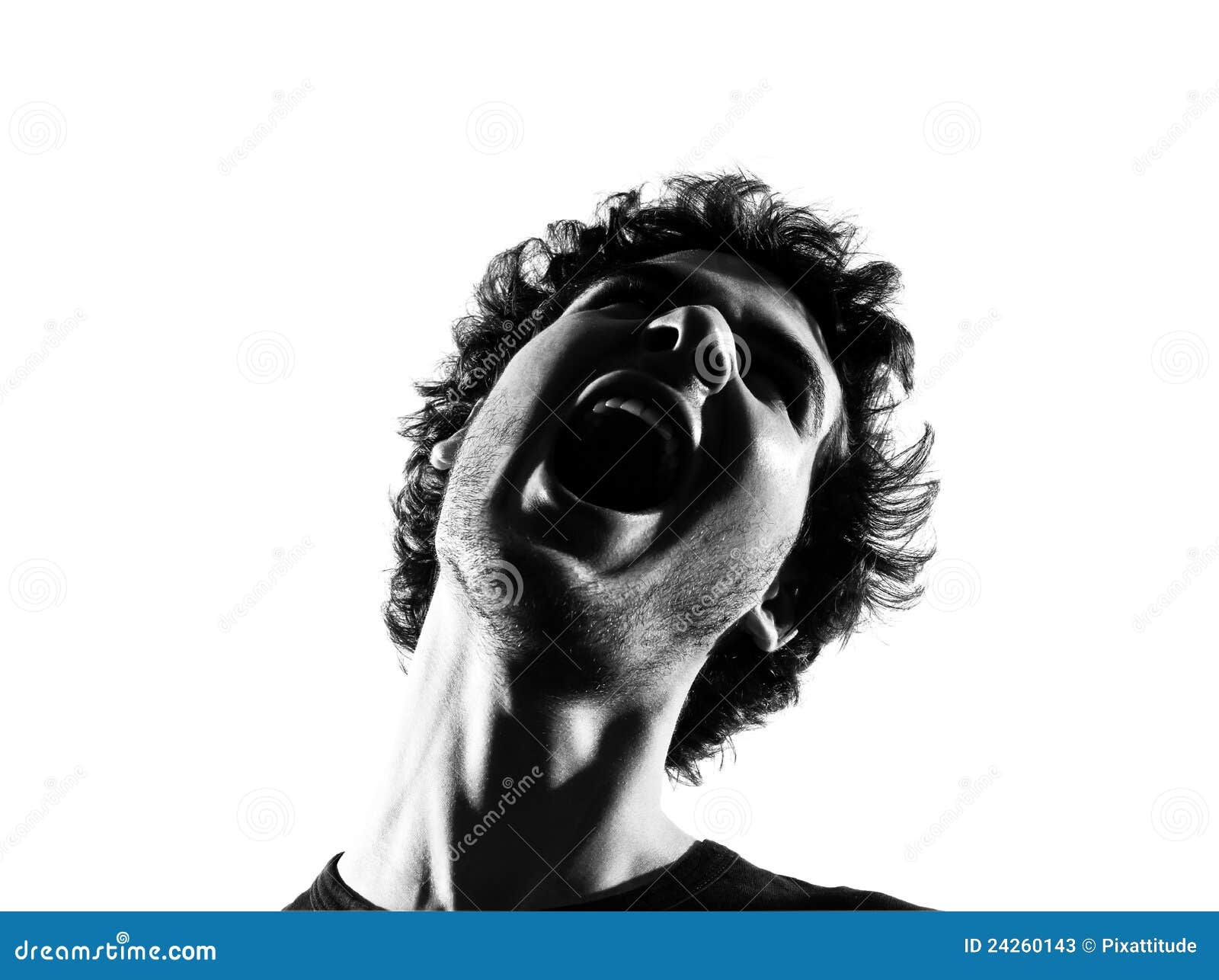 young man silhouette screaming angry portrait