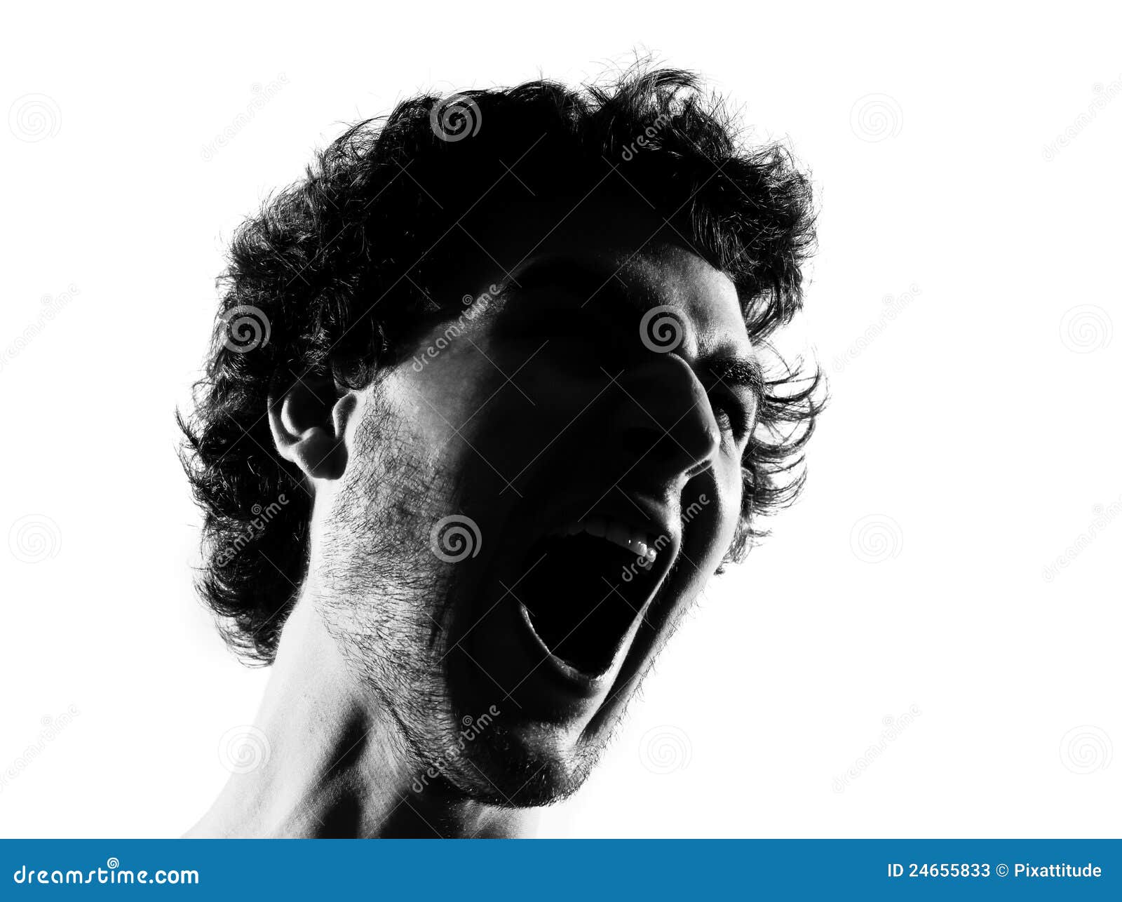 young man silhouette screaming angry portrait