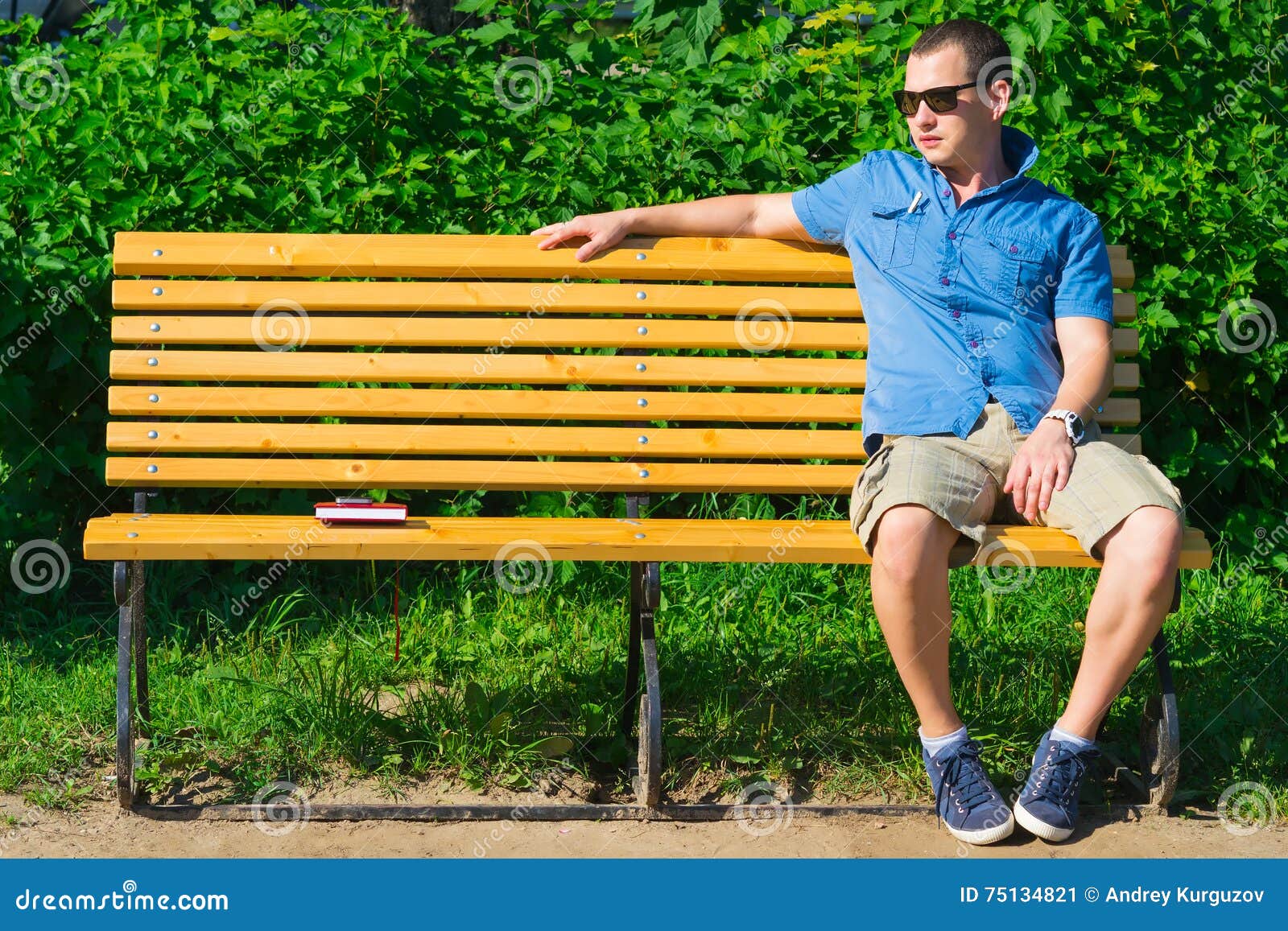 Young Man Sitting On The Bench Stock Image Image Of Handsome