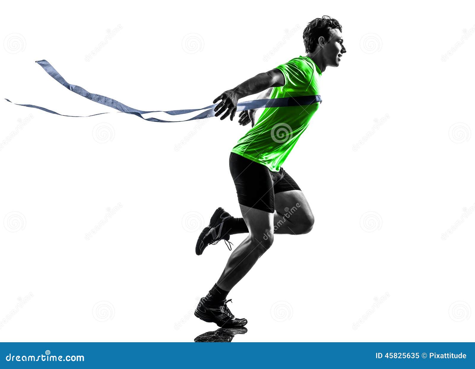 young man sprinter runner running winner finish line silhouette