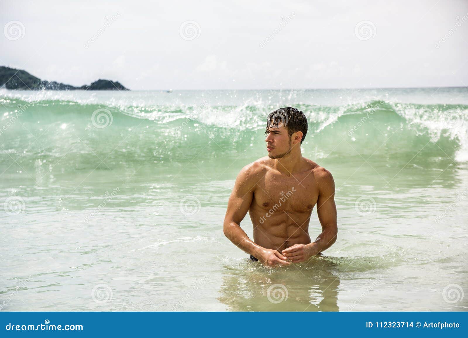 Man Standing Shorts On Sea Beach Stock Photo 282398702
