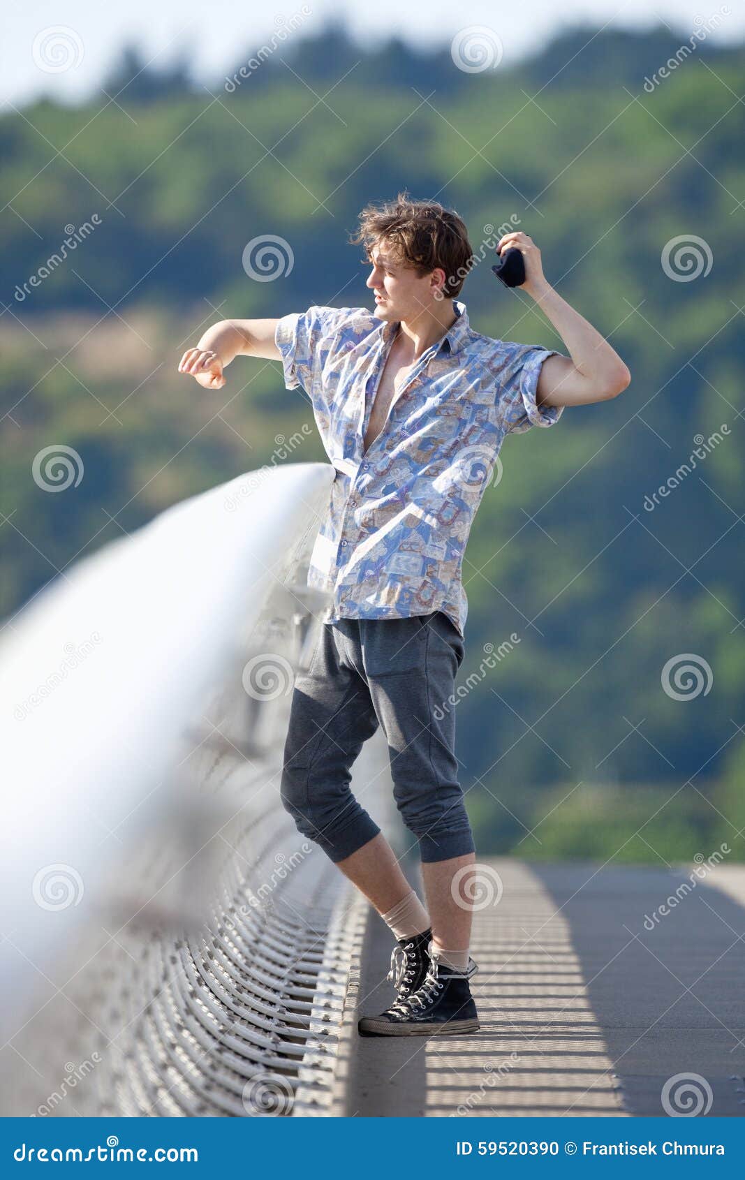 Young Man Standing on the Bridge Stock Photo Image of standing