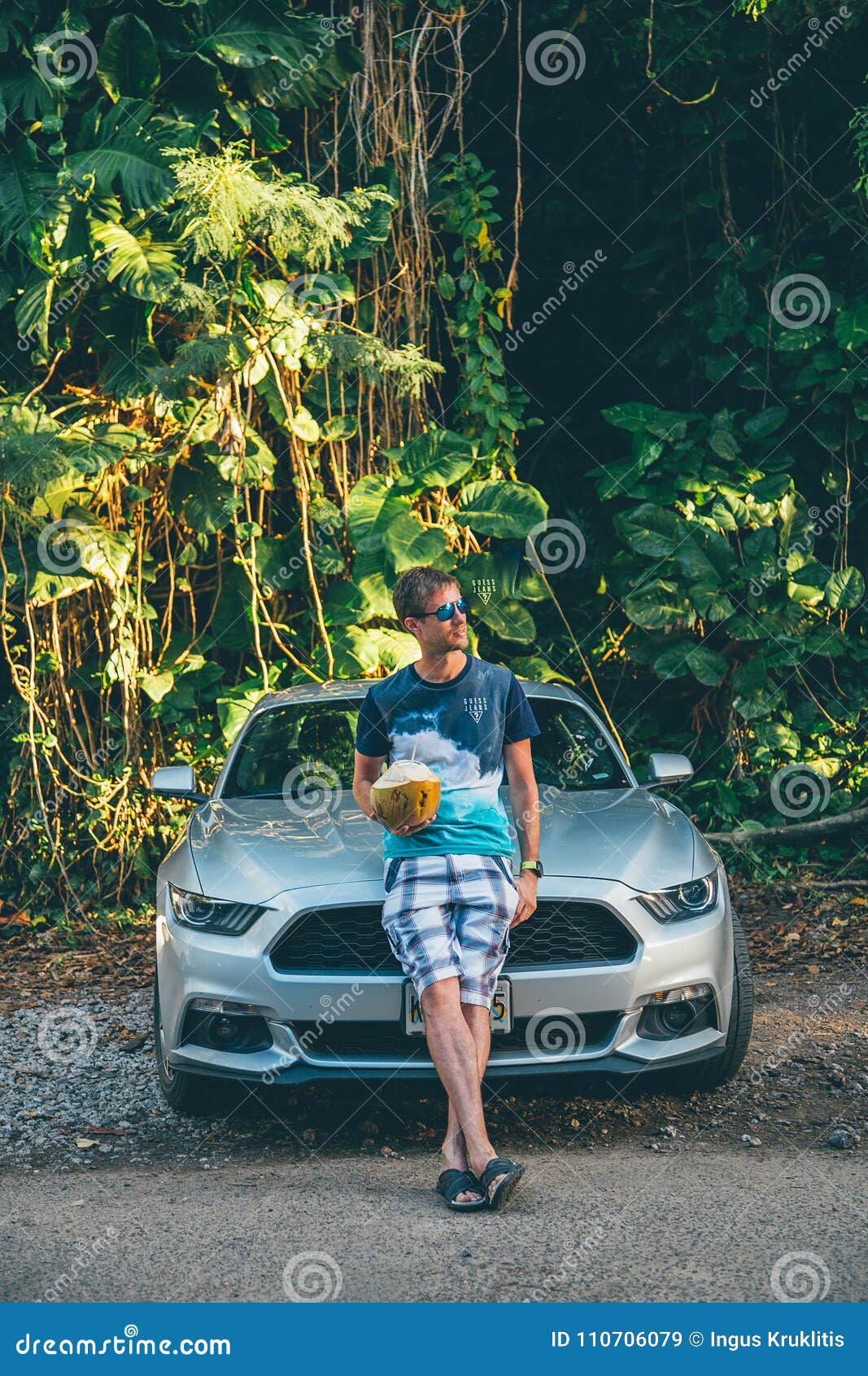Young Man Standing by the Ford Mustang GT Stock Image - Image of