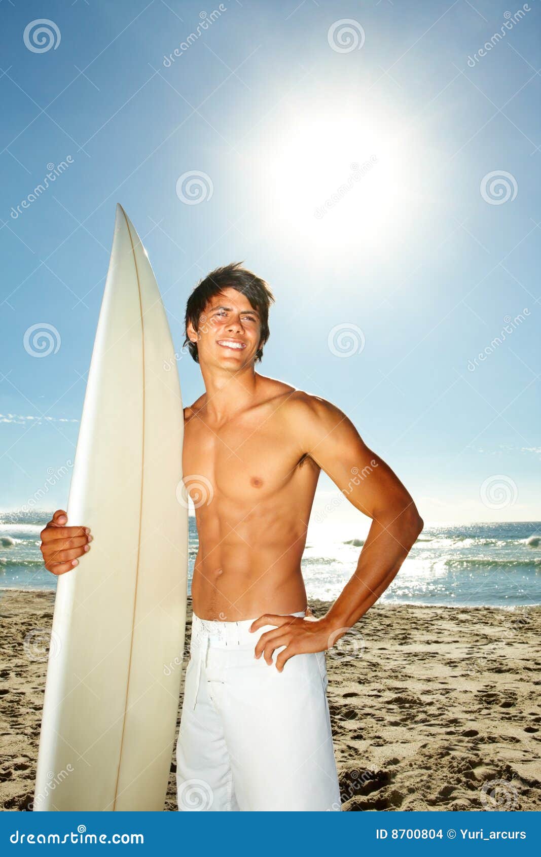A Young Man Standing with a Surfboard Stock Photo - Image of portrait ...