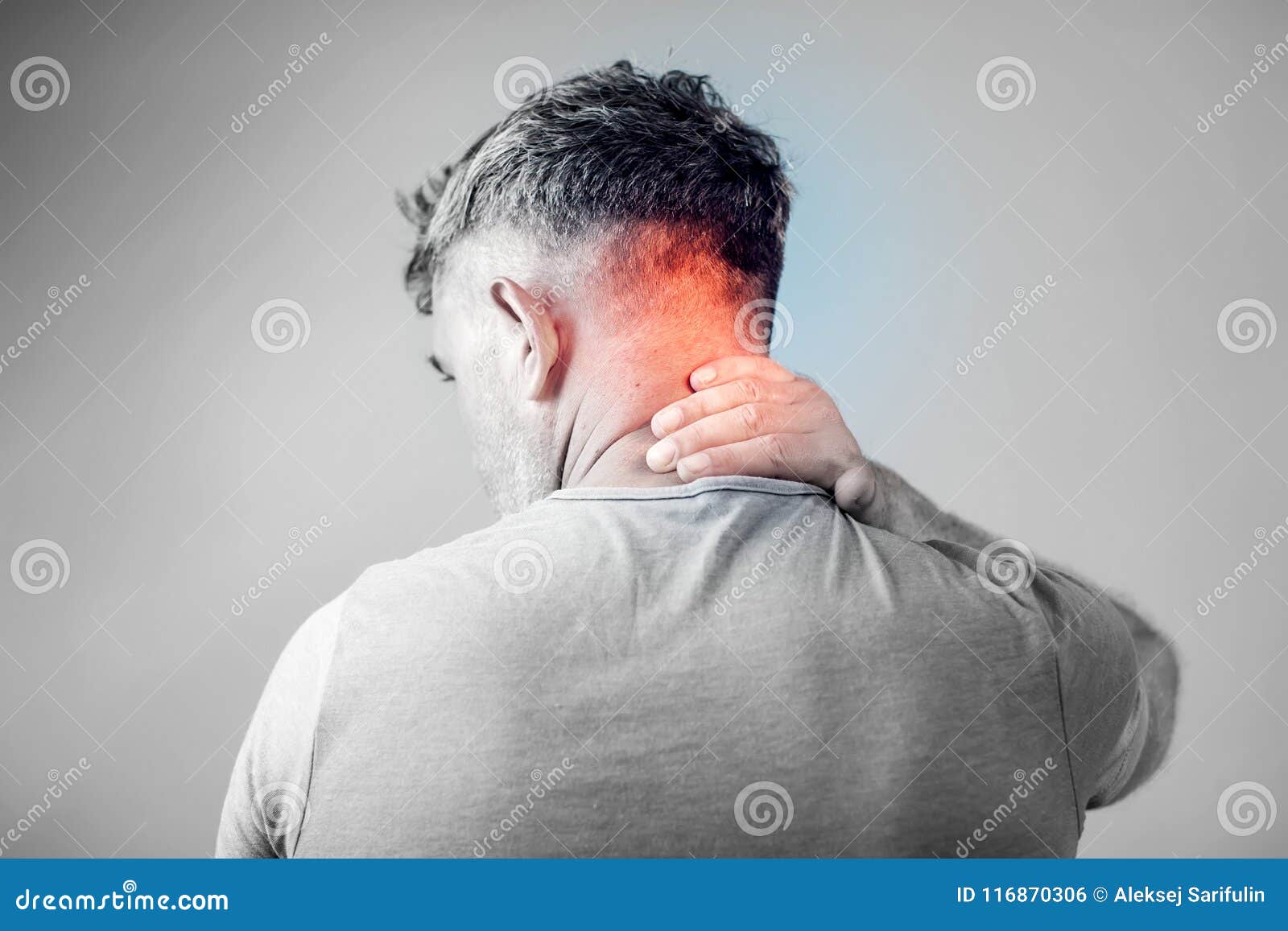 Young Man Suffering from Neck Pain. Headache Pain Stock Photo Image