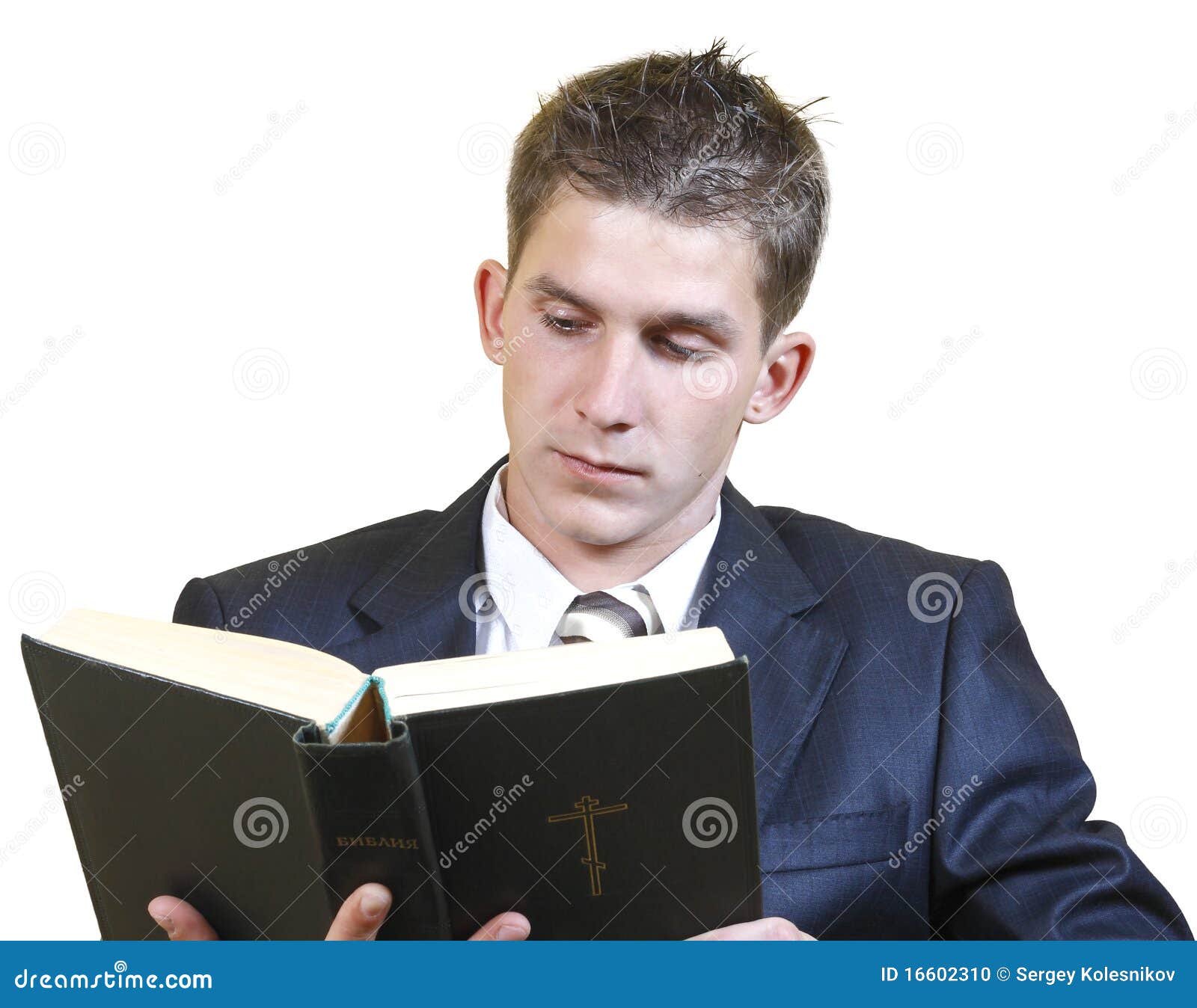 Young Man in a Suit Bible Study Stock Photo Image of reading, white